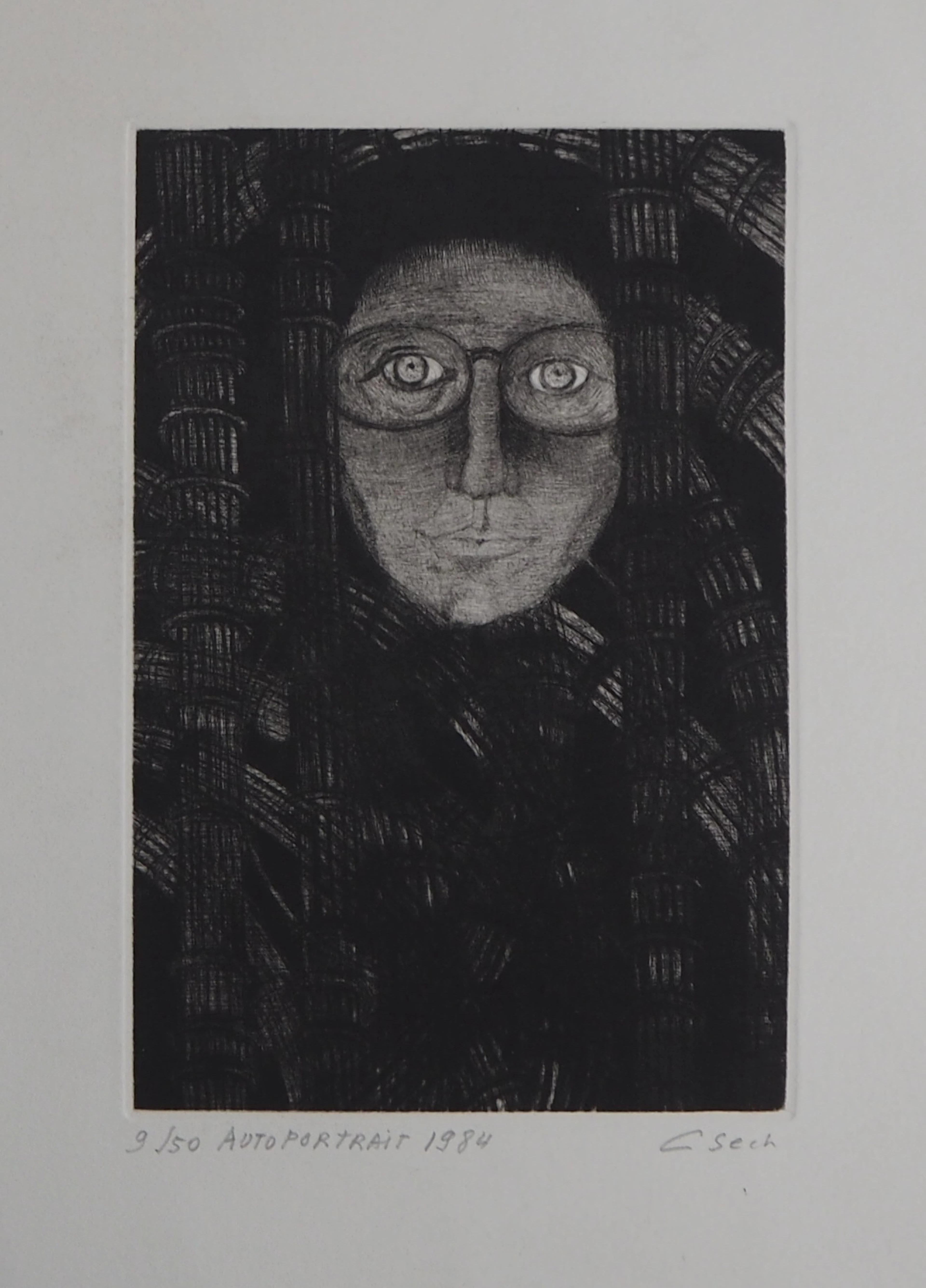 Hélène CSECH : Autoportrait, 1984 - Gravure originale signée