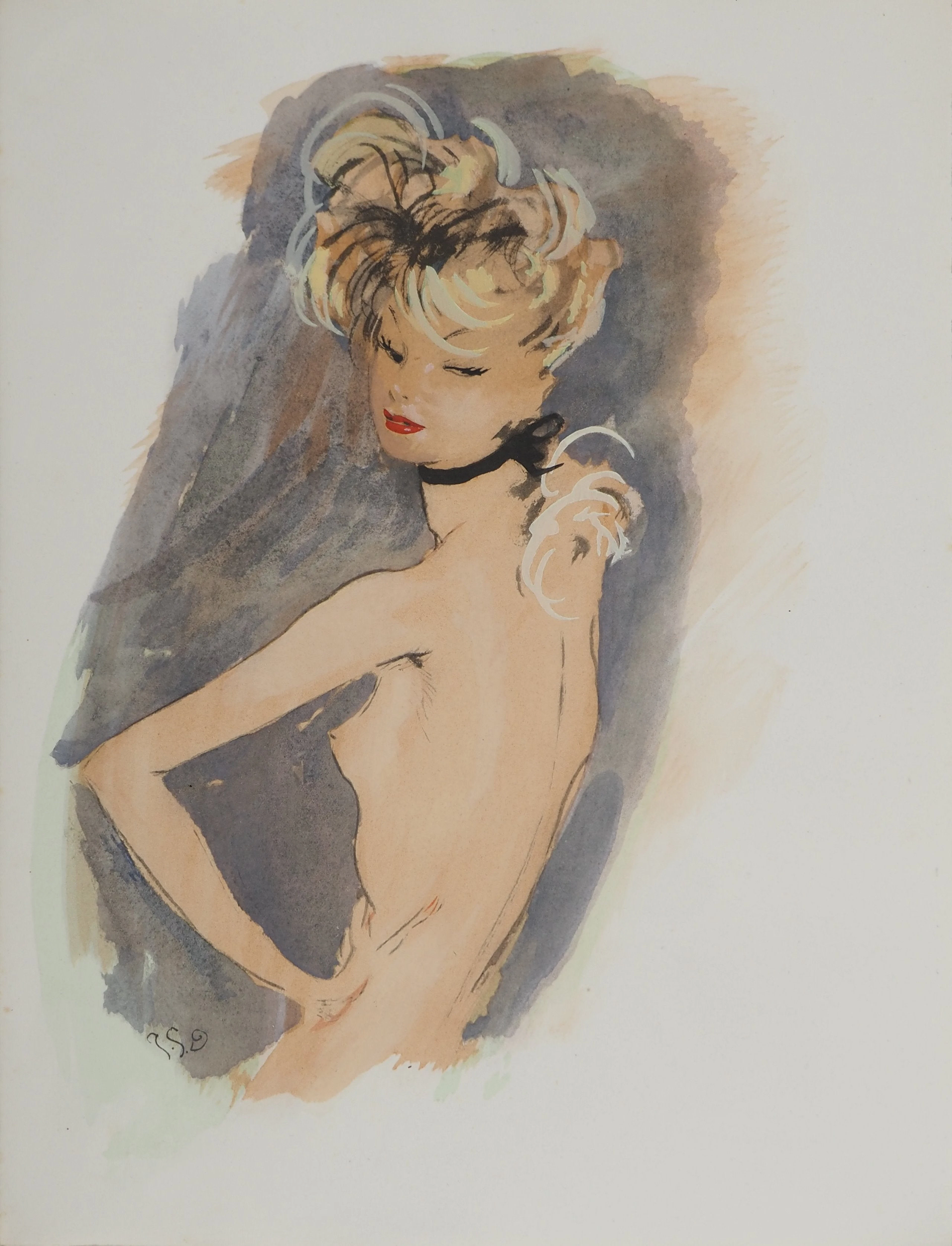Jean-Gabriel DOMERGUE : Nu de dos, Lithographie et pochoir signée