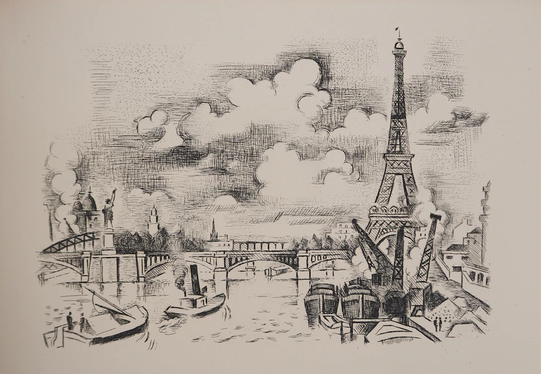 André LHOTE : Tour Eiffel depuis la Seine, Gravure originale
