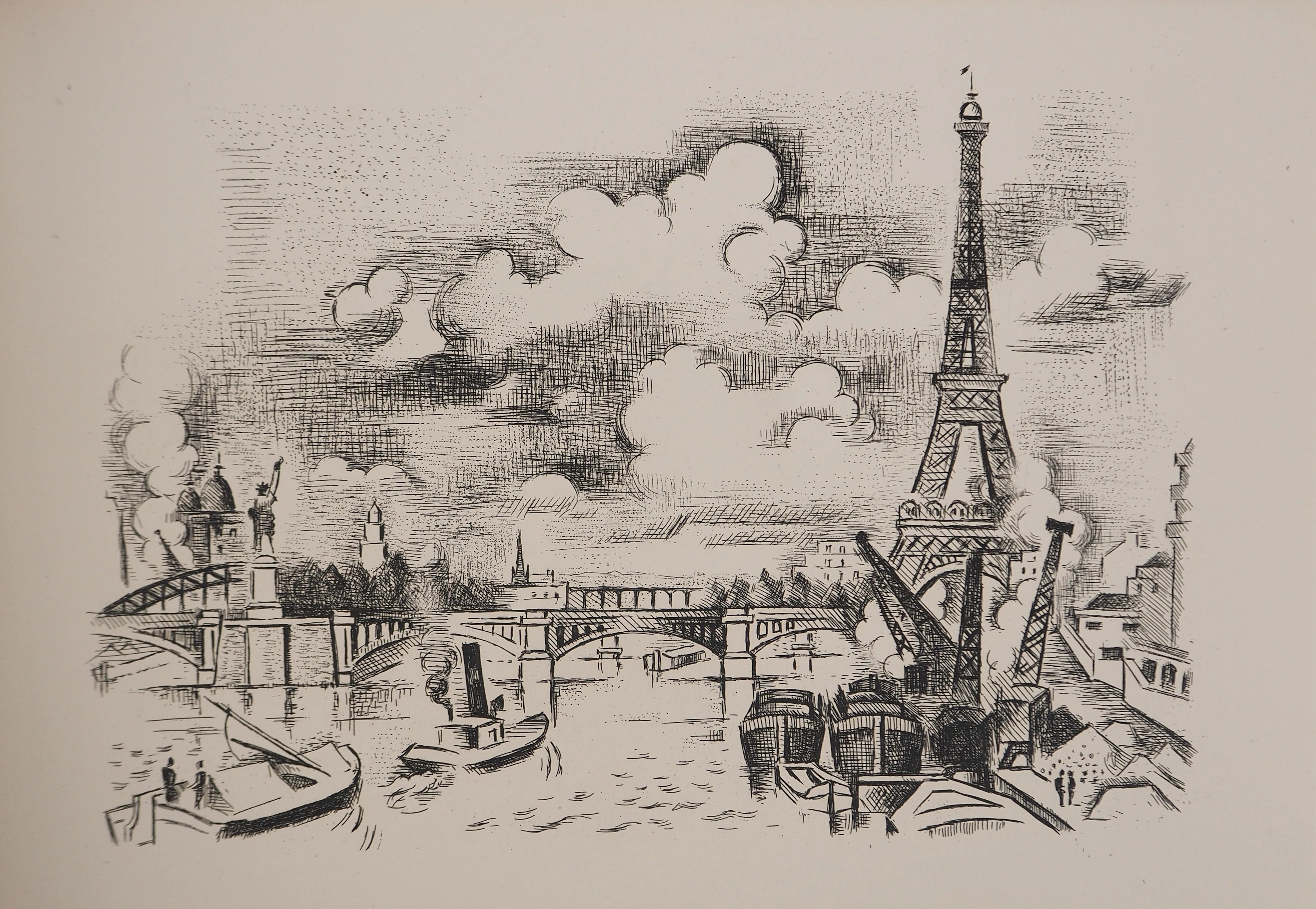 André LHOTE : Tour Eiffel depuis la Seine, Gravure originale