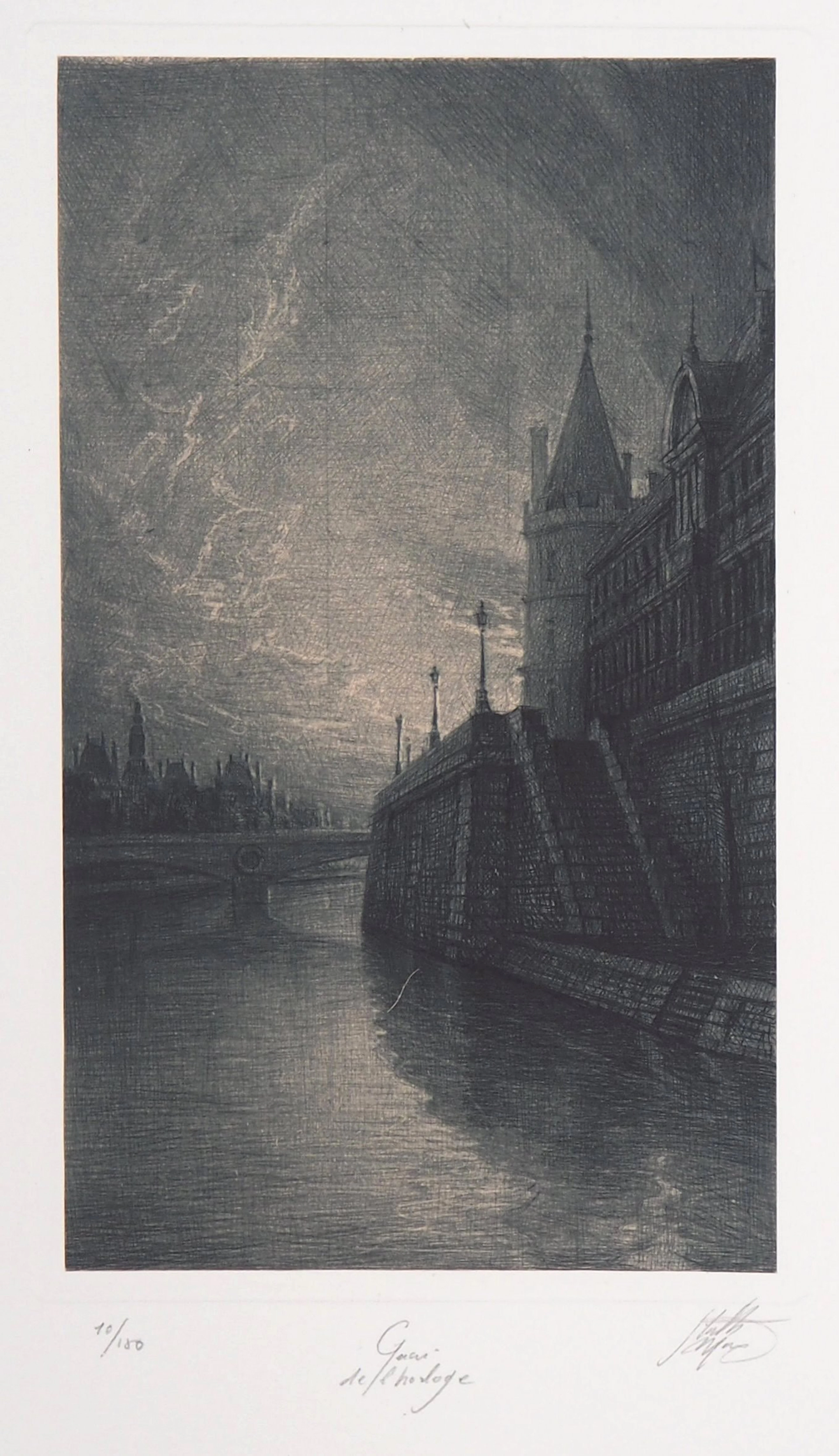 Jean Michel MATHIEUX-MARIE: Quai de l’horloge, Paris - Gravure originale