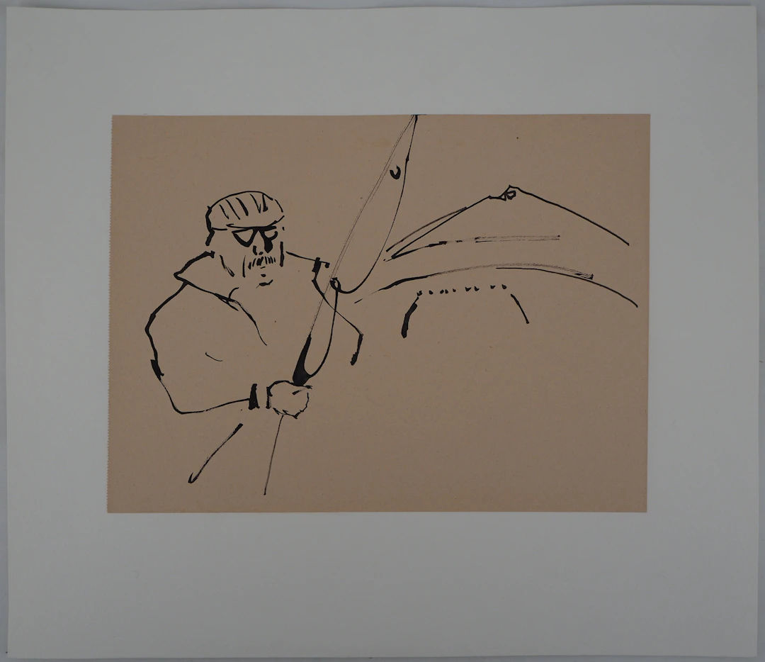 René GENIS : Pêcheur - Dessin Original Signé