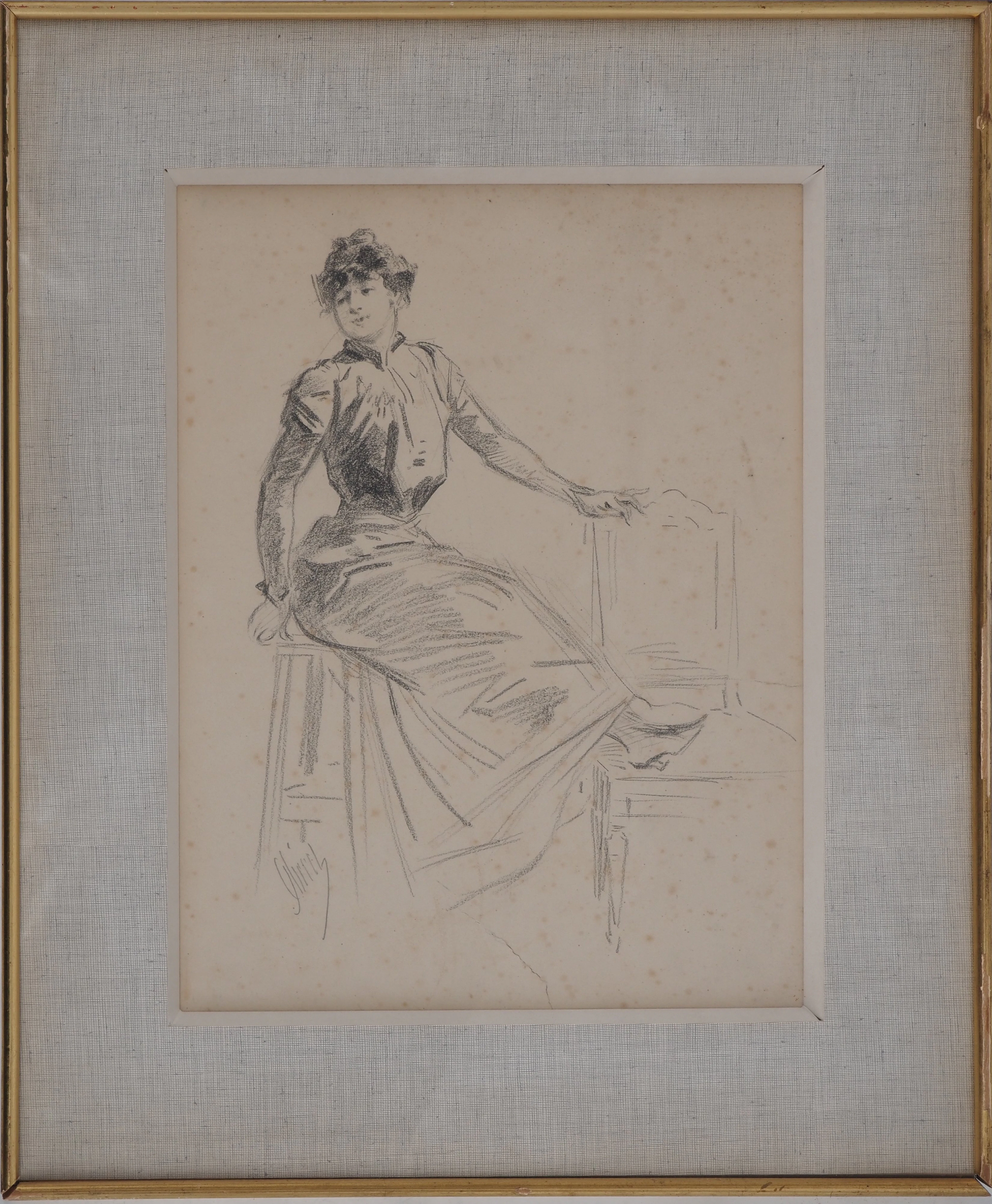 Jules CHERET - Modèle prenant la pose, c. 1900 - Dessin original, signé
