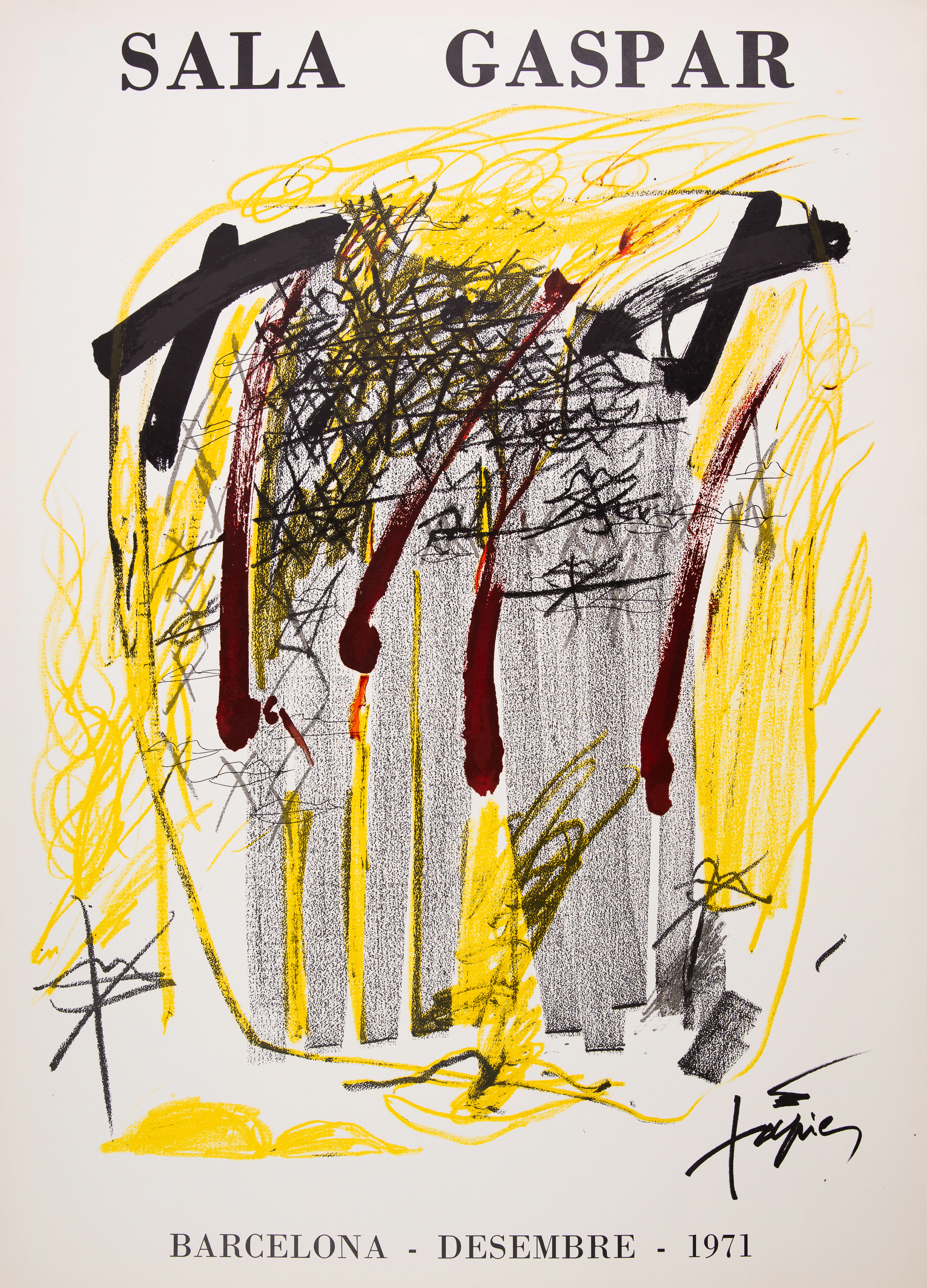 Antoni TAPIES : Composition Abstraite en jaune - Lithographie originale signée