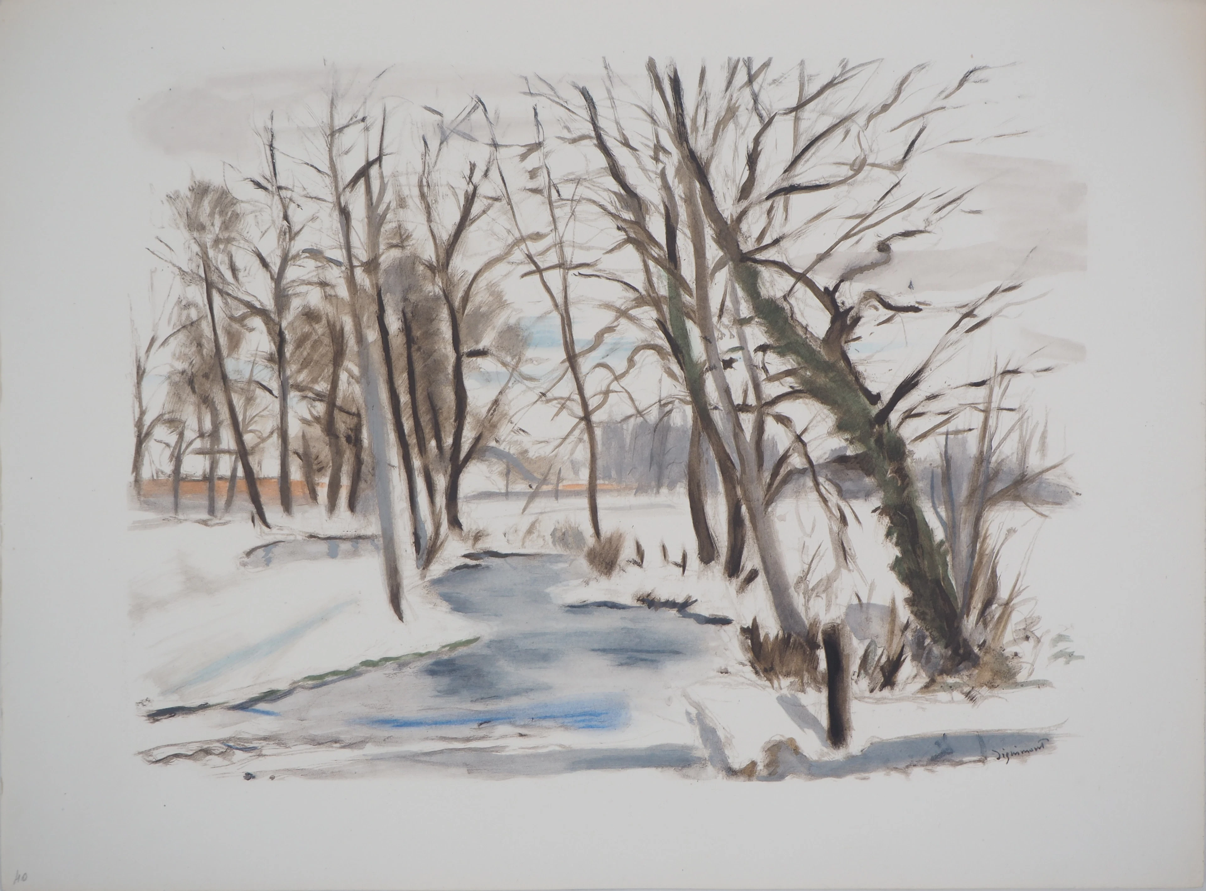 André DIGNIMONT - Hiver, Rivière sous la neige, 1946 - Lithographie
