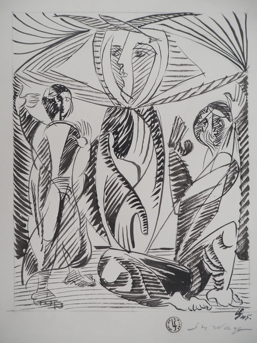 Léopold SURVAGE - Adoration, 1945 - Dessin original, Signé