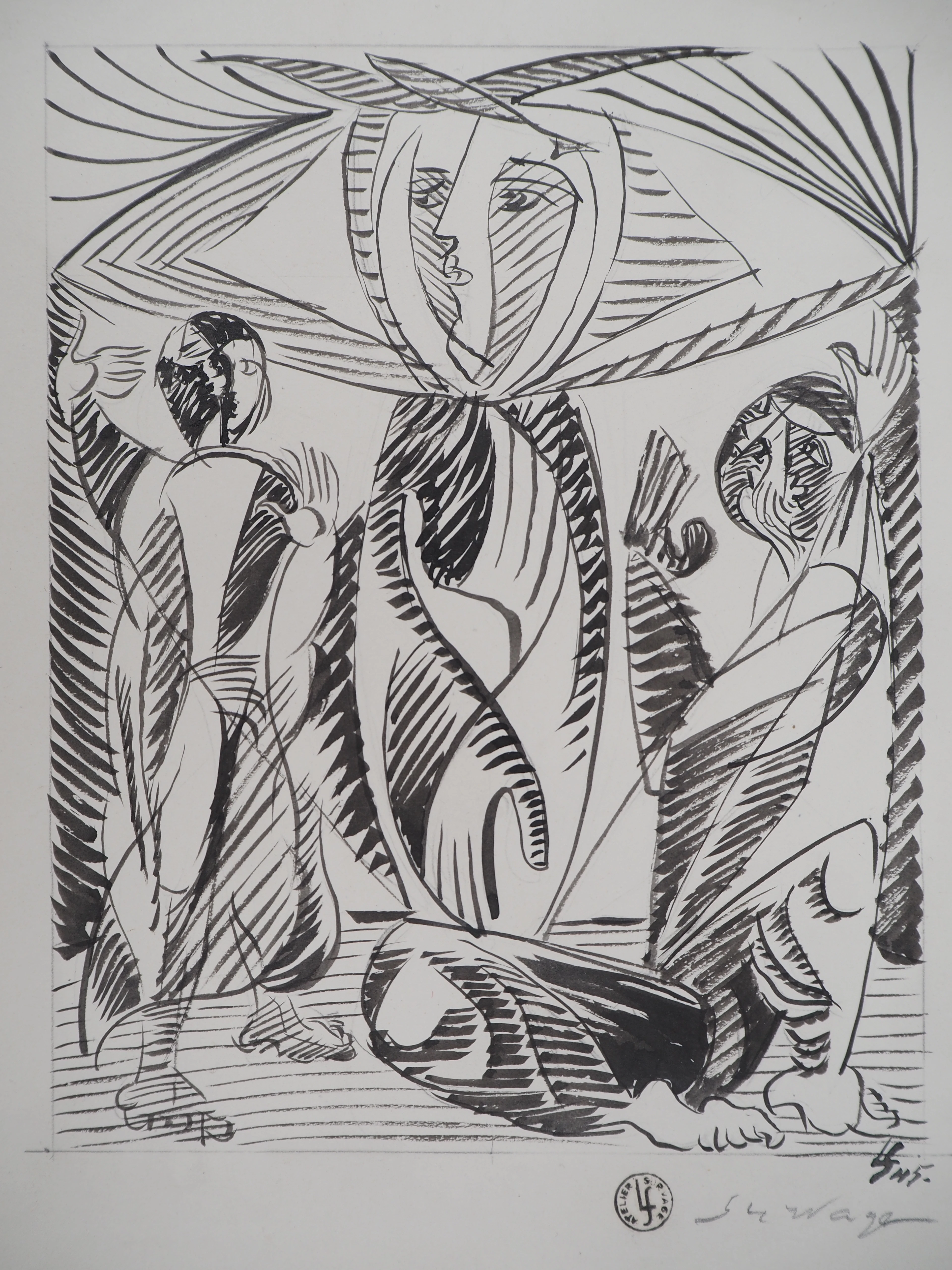 Léopold SURVAGE - Adoration, 1945 - Dessin original, Signé