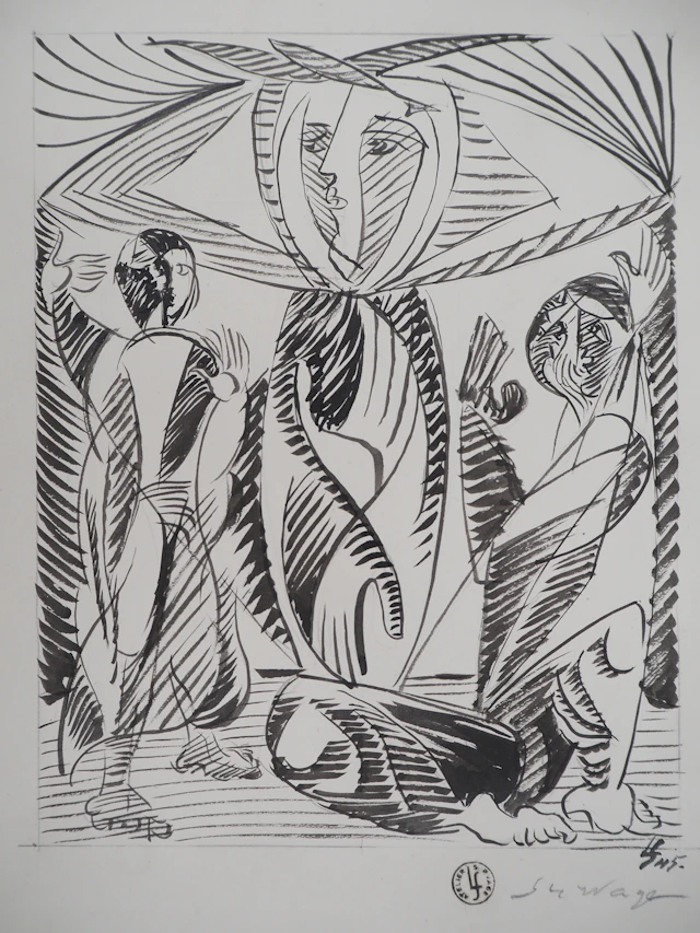 Léopold SURVAGE - Adoration, 1945 - Dessin original, Signé