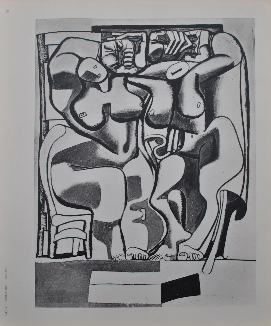 LE CORBUSIER : deux femmes debout à la chaise, héliogravure, 1938