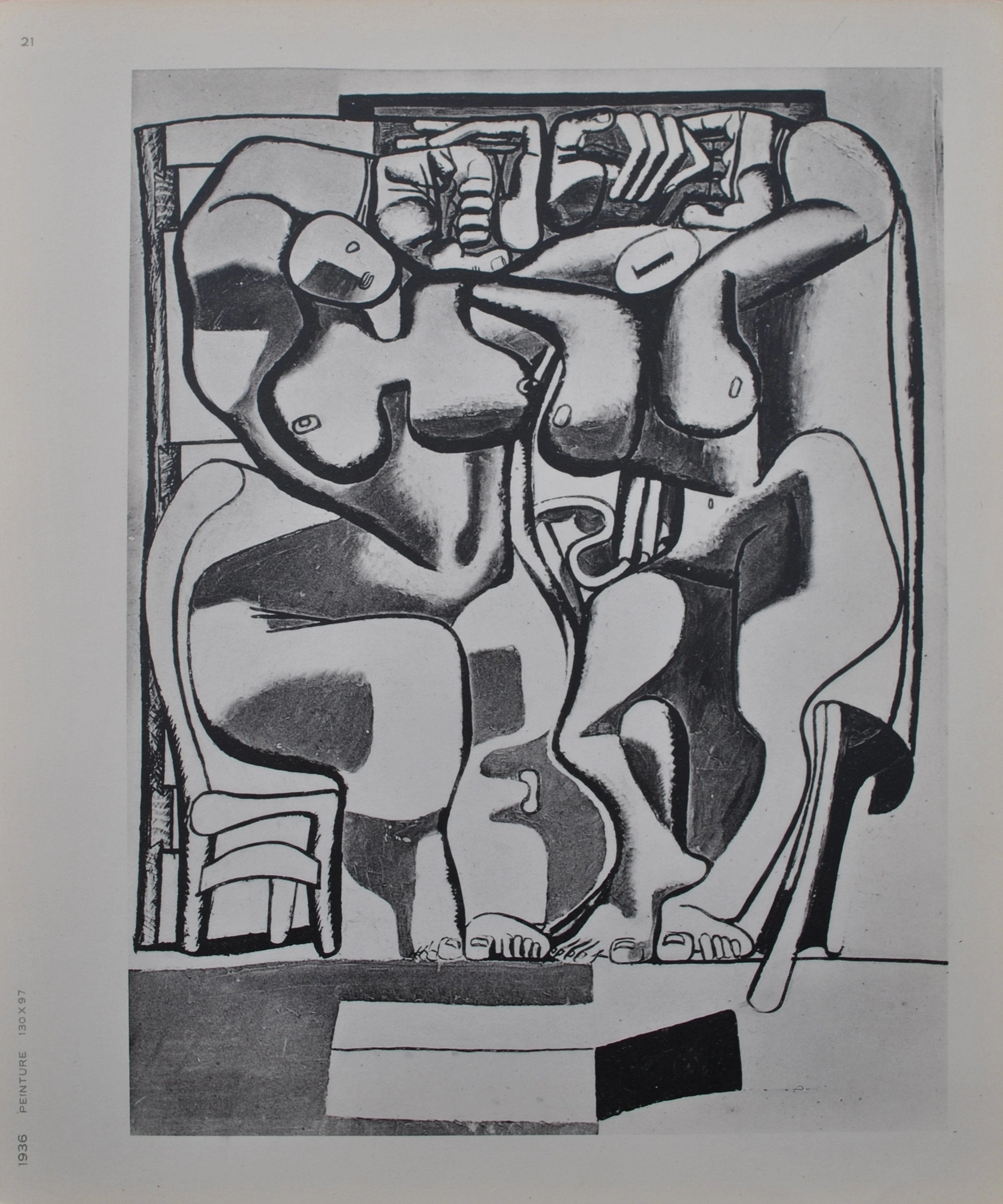 LE CORBUSIER : deux femmes debout à la chaise, héliogravure, 1938