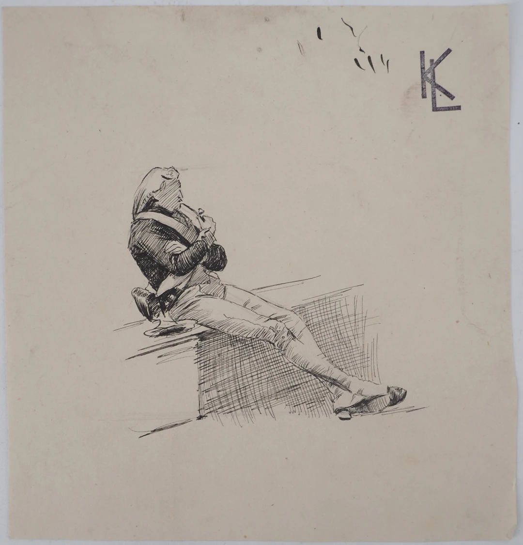 Léopold Franz KOWALSKI: Le repos du soldat, dessin original