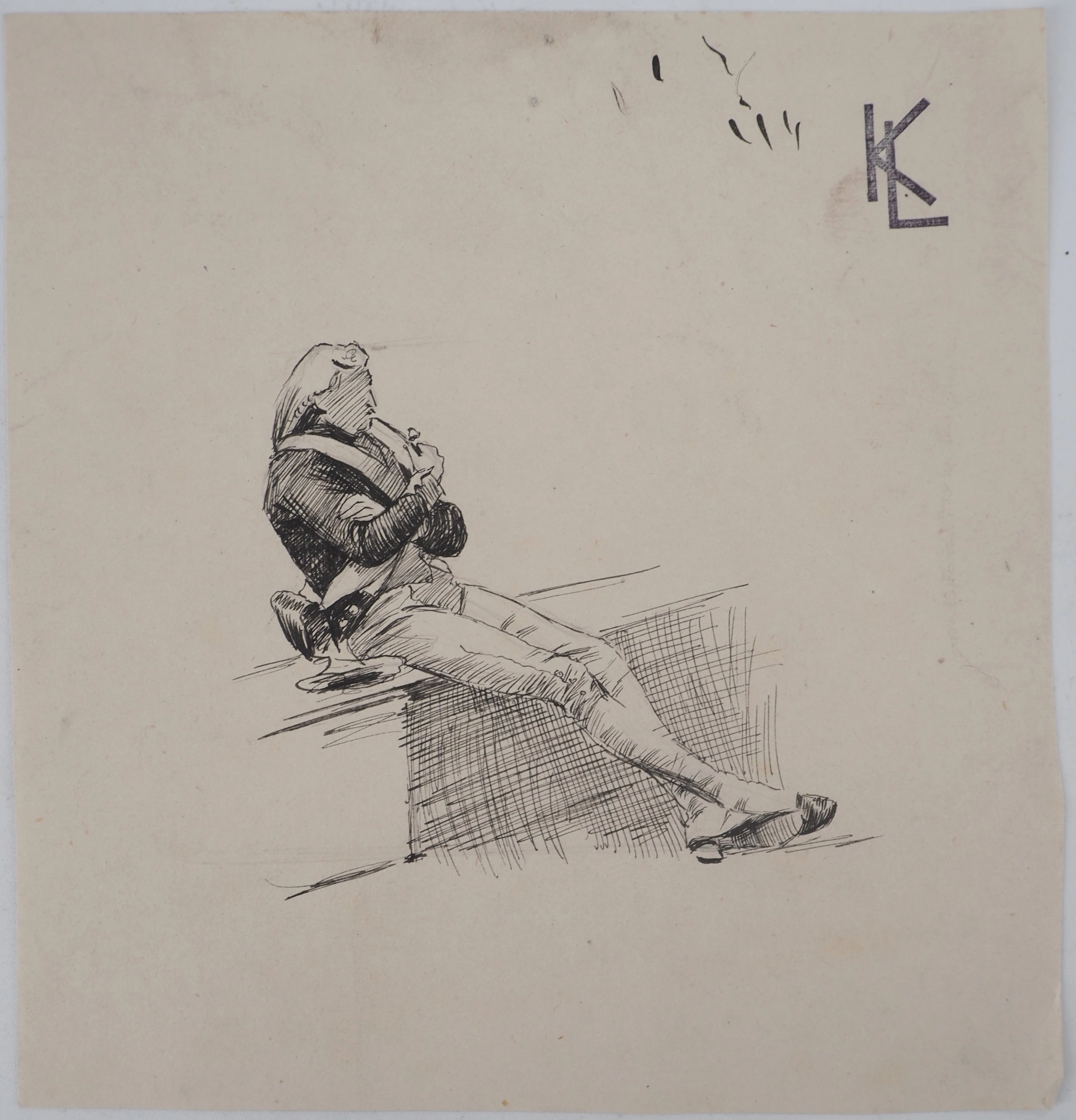 Léopold Franz KOWALSKI: Le repos du soldat, dessin original