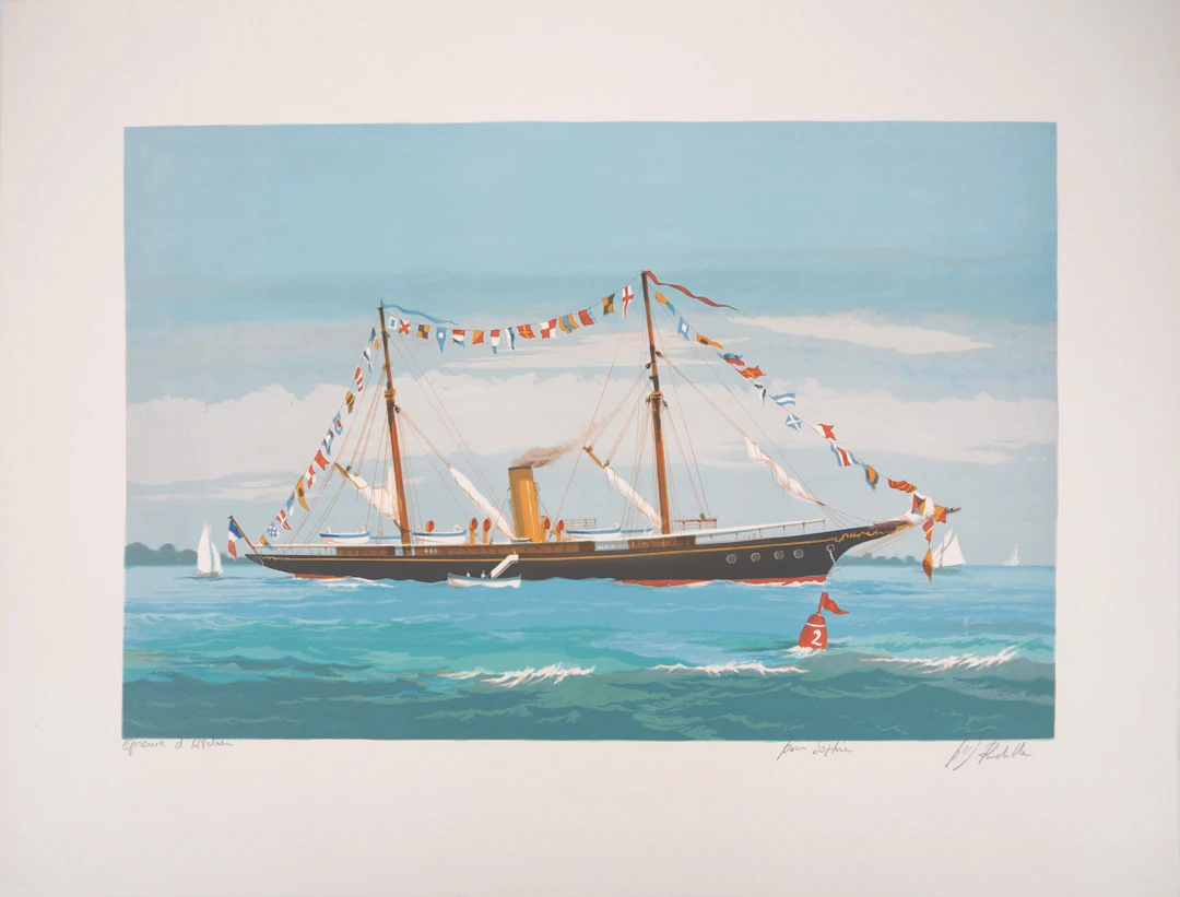 Pierre-Marie RUDELLE : Voilier - Lithographie originale signée