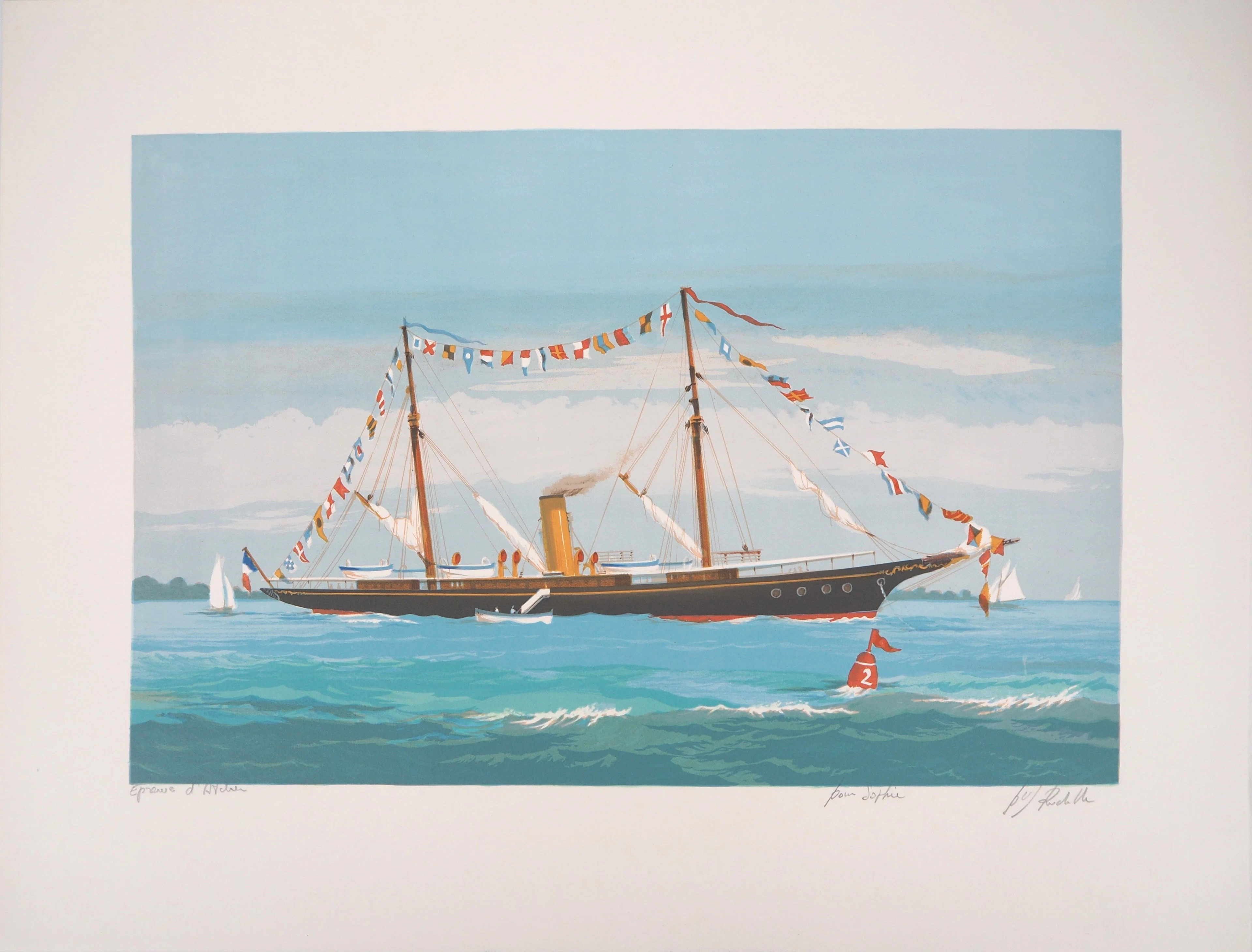 Pierre-Marie RUDELLE : Voilier - Lithographie originale signée