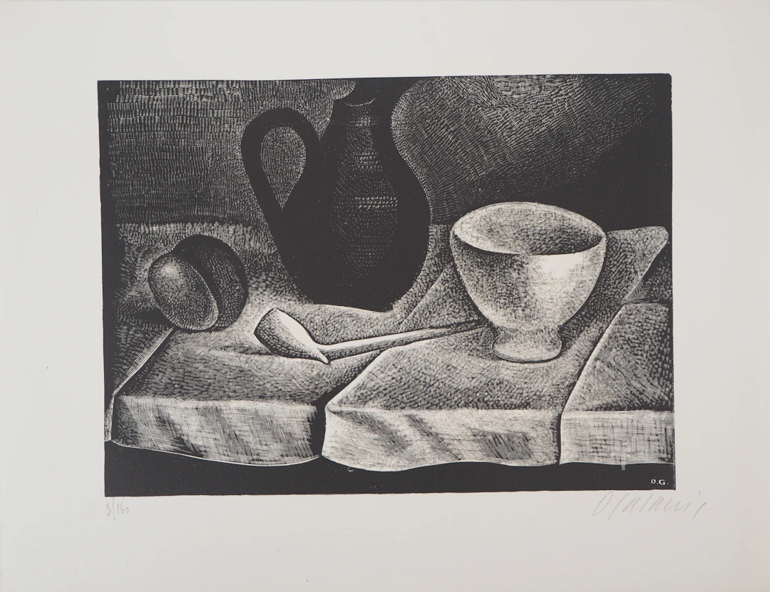 Demetrios GALANIS : Nature morte au pichet, 1926 - Bois gravé original signé
