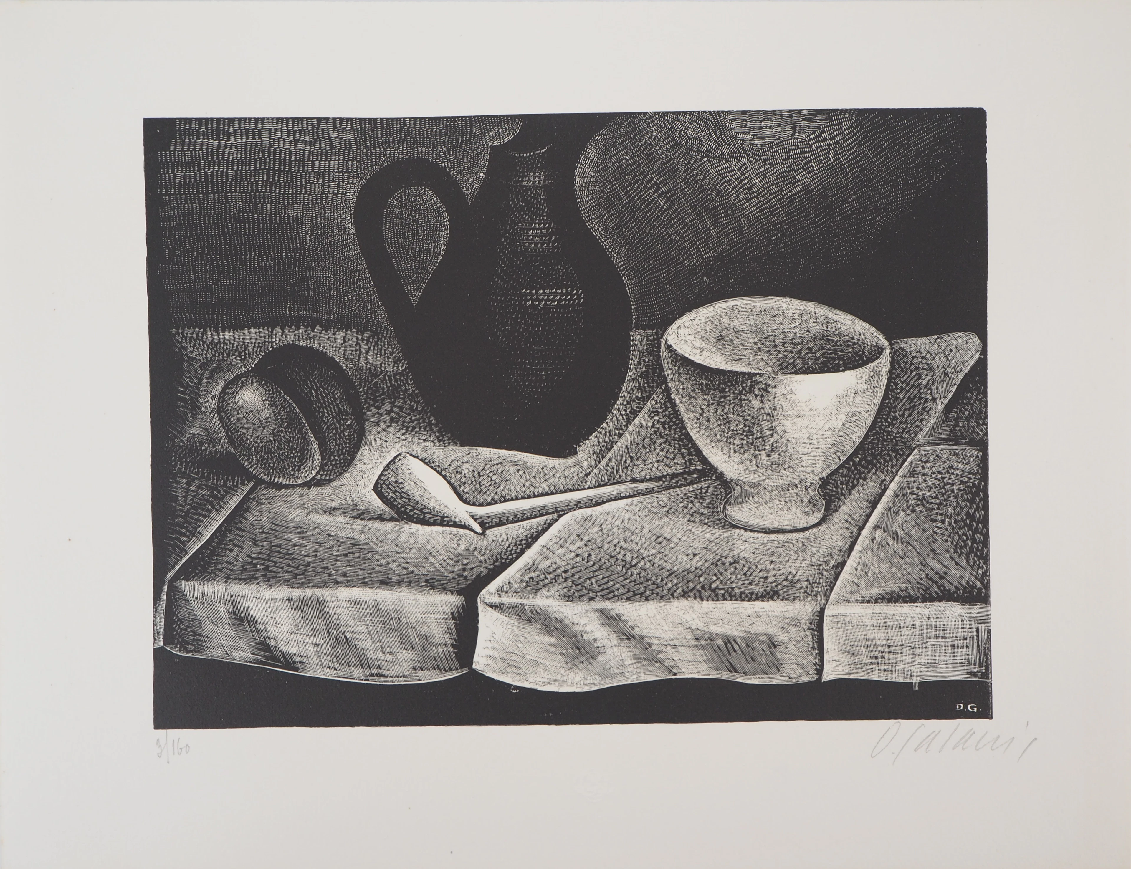 Demetrios GALANIS : Nature morte au pichet, 1926 - Bois gravé original signé