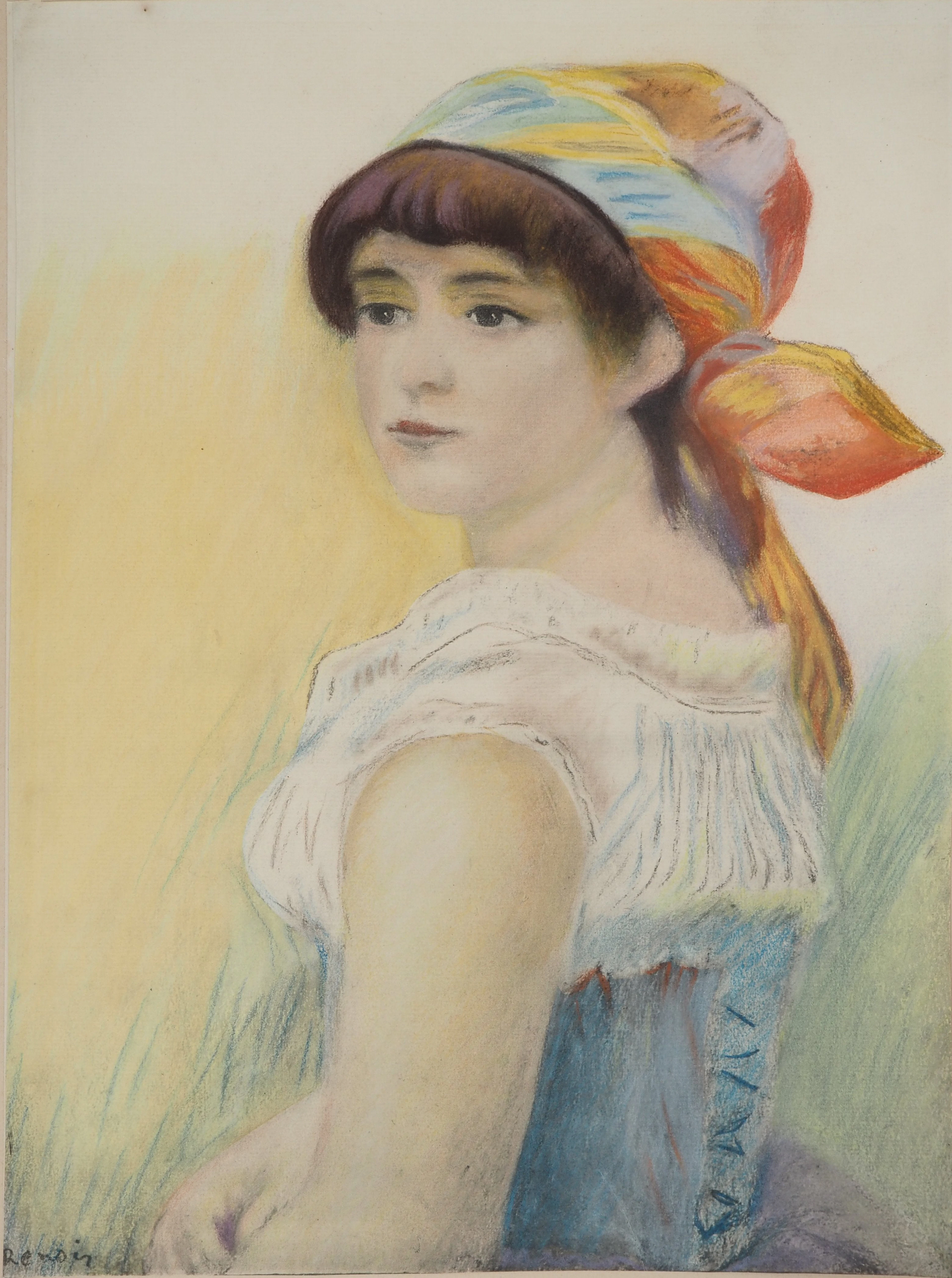 Pierre-Auguste RENOIR : La jeune femme au foulard coloré, Lithographie signée