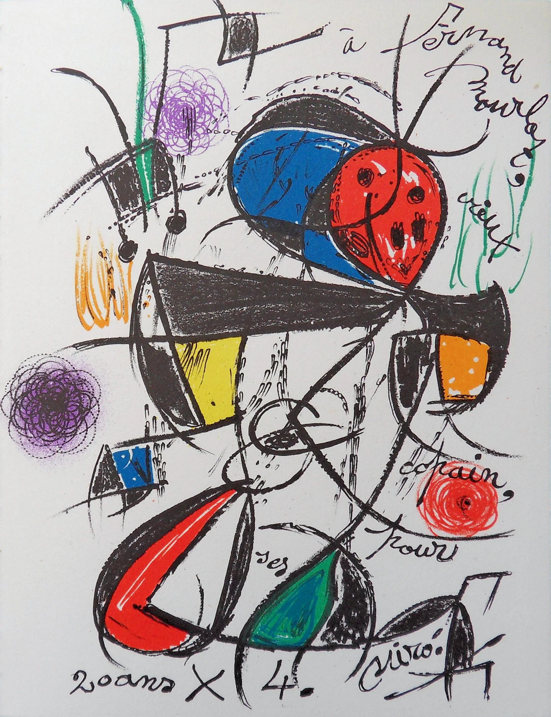 Joan MIRO : Pour Fernand Mourlot, 1978, Lithographie originale signée