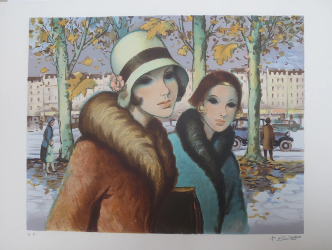 François BATET - Les deux élégantes, 1983 - Lithographie signée au crayon