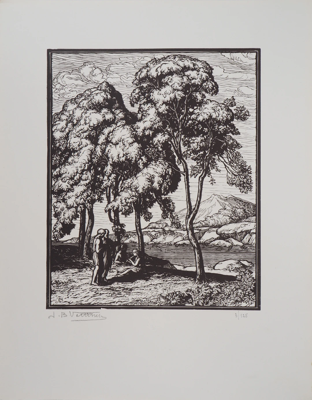 Jean-Baptiste VETTINER : Les philosophes - Bois gravé original signé, 1921