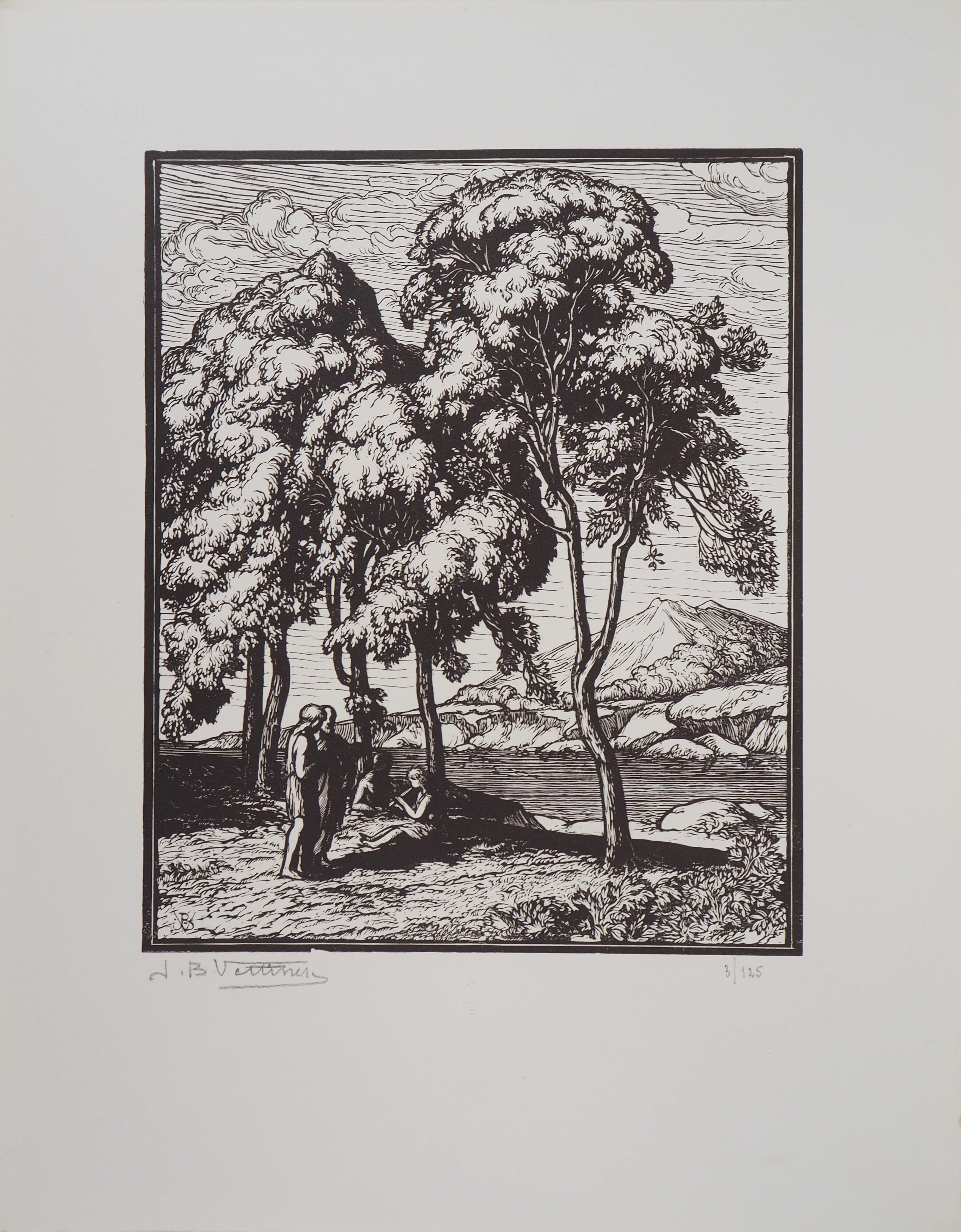 Jean-Baptiste VETTINER : Les philosophes - Bois gravé original signé, 1921