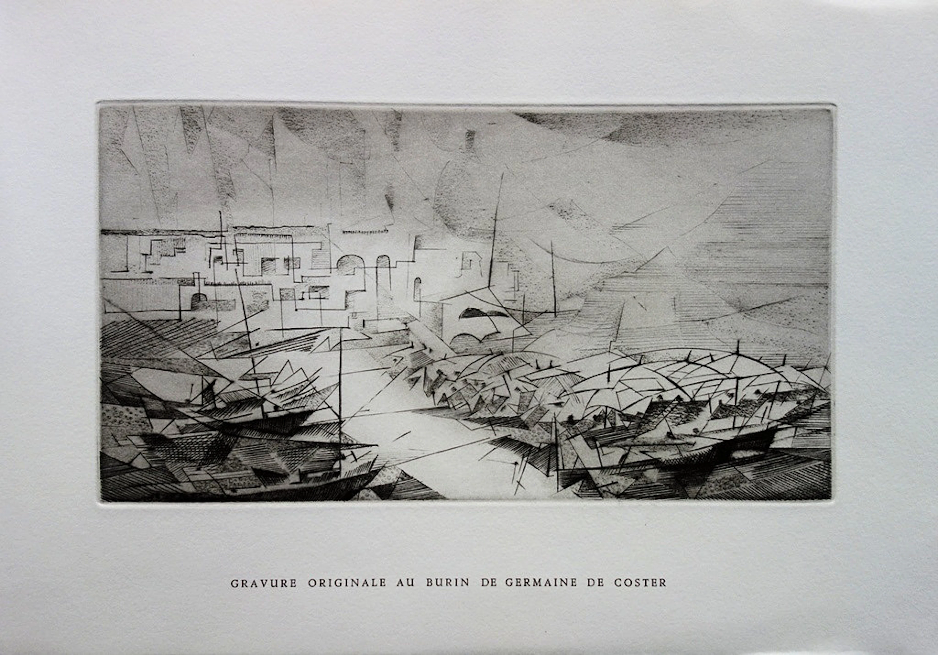 Germaine de COSTER : Le petit port - Gravure originale 1979