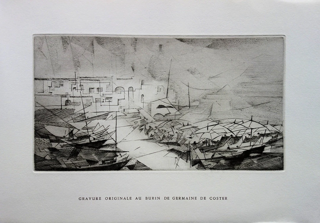 Germaine de COSTER : Le petit port - Gravure originale 1979