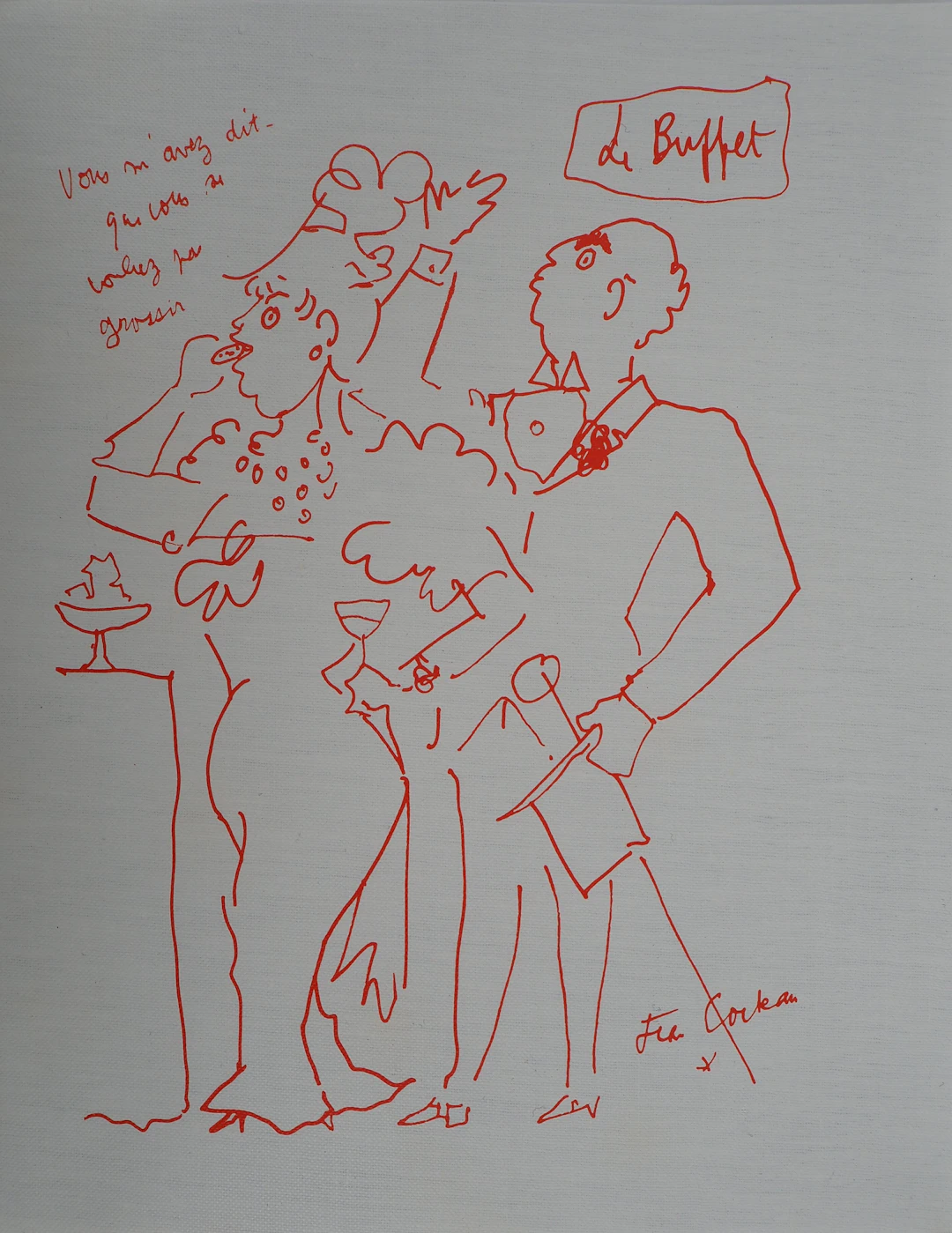 Jean COCTEAU : Le Buffet Gourmand, Lithographie originale signée