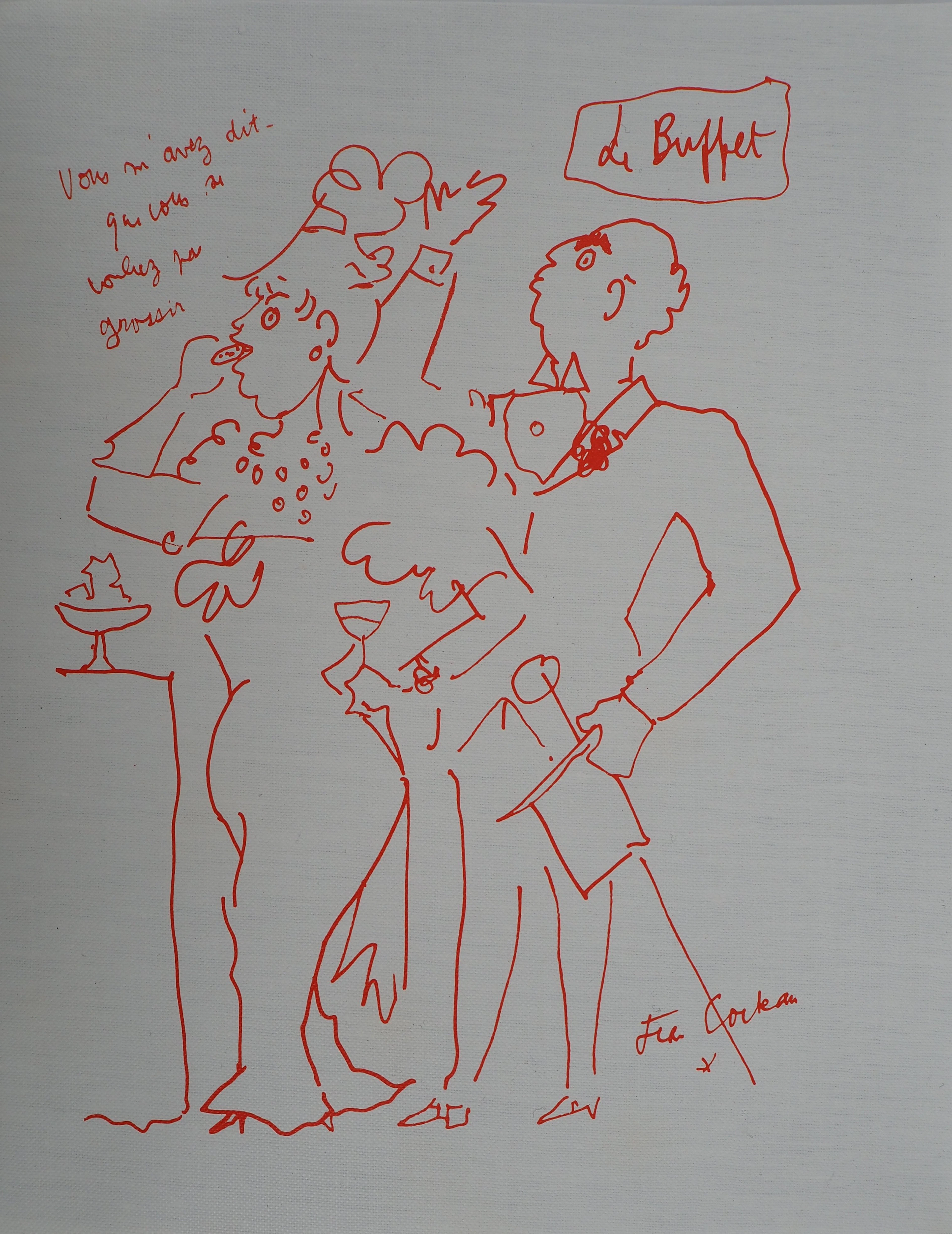 Jean COCTEAU : Le Buffet Gourmand, Lithographie originale signée