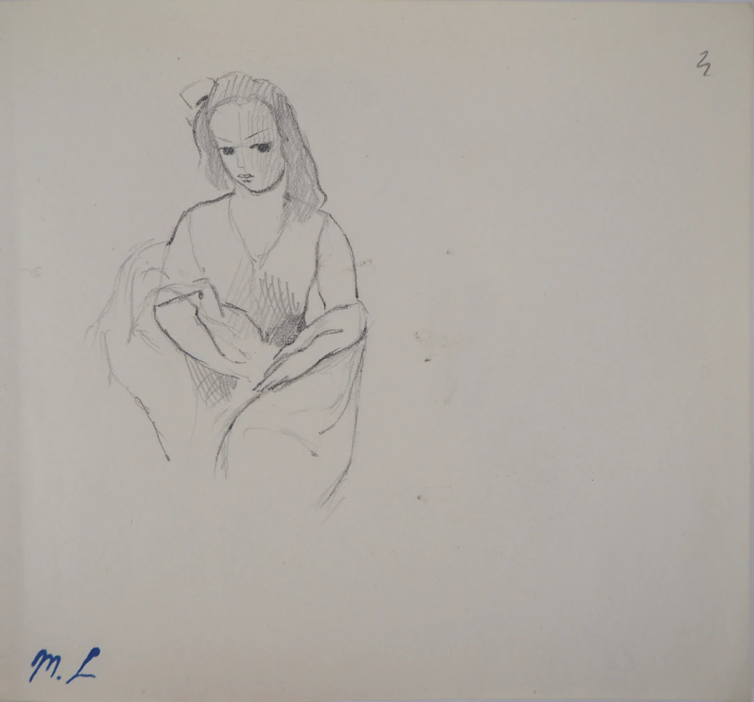 Marie LAURENCIN : Femme assise, Dessin original signé