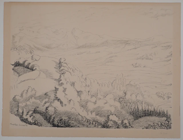 Charles LACOSTE : Béarn, collines vers Oloron - Lithographie originale, 1946