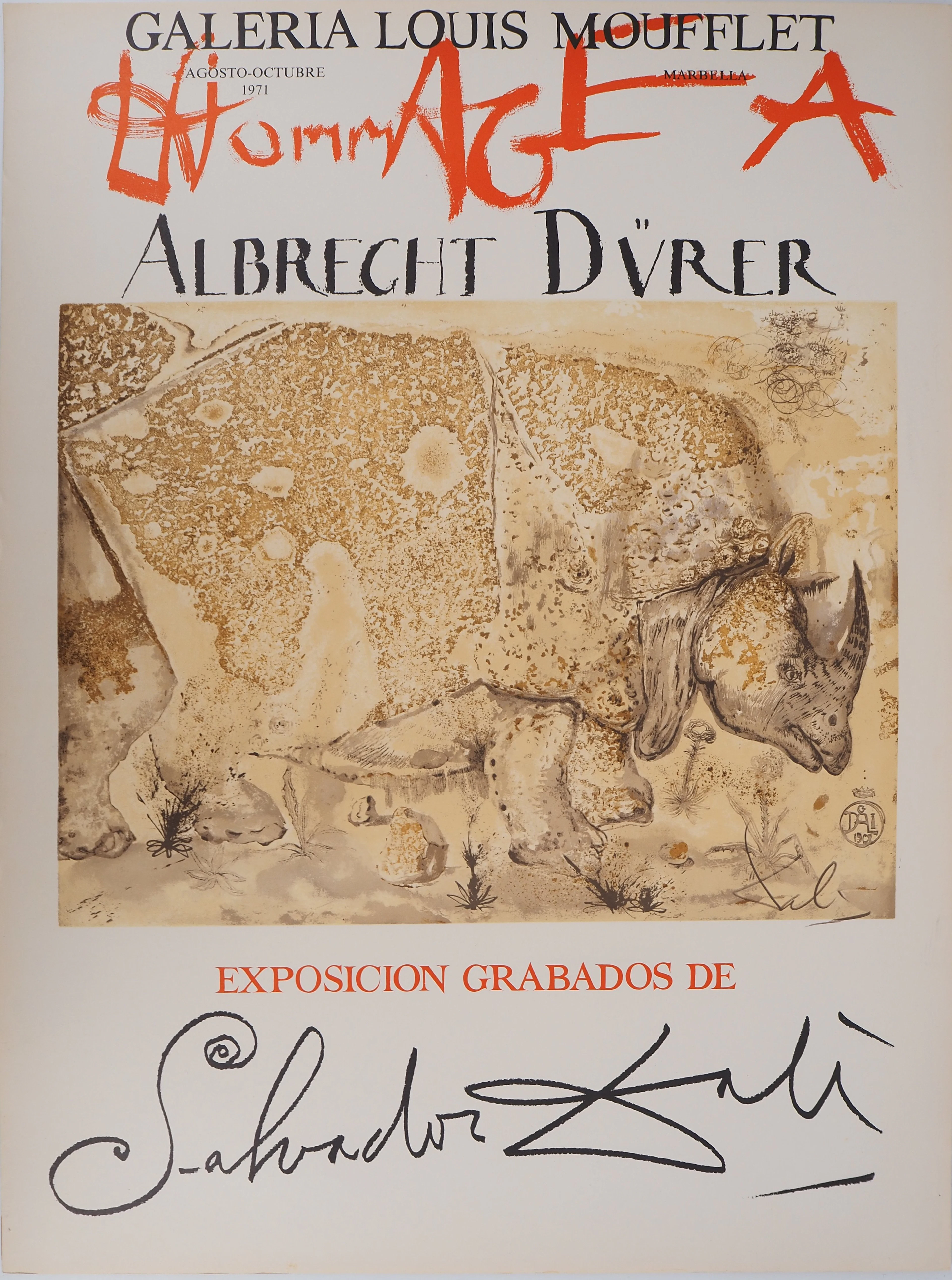 Salvador DALI : Rhinocéros, Hommage à Albrecht Dürer - Lithographie signée