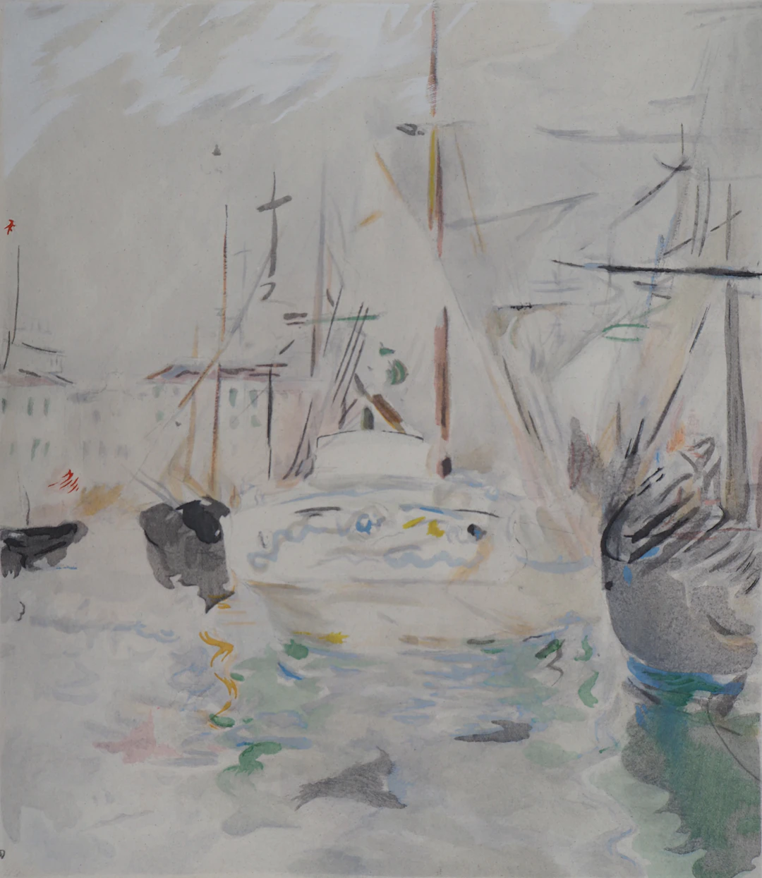Berthe MORISOT (d’après) : Voiliers à Saint Tropez - Lithographie, Signée 1946