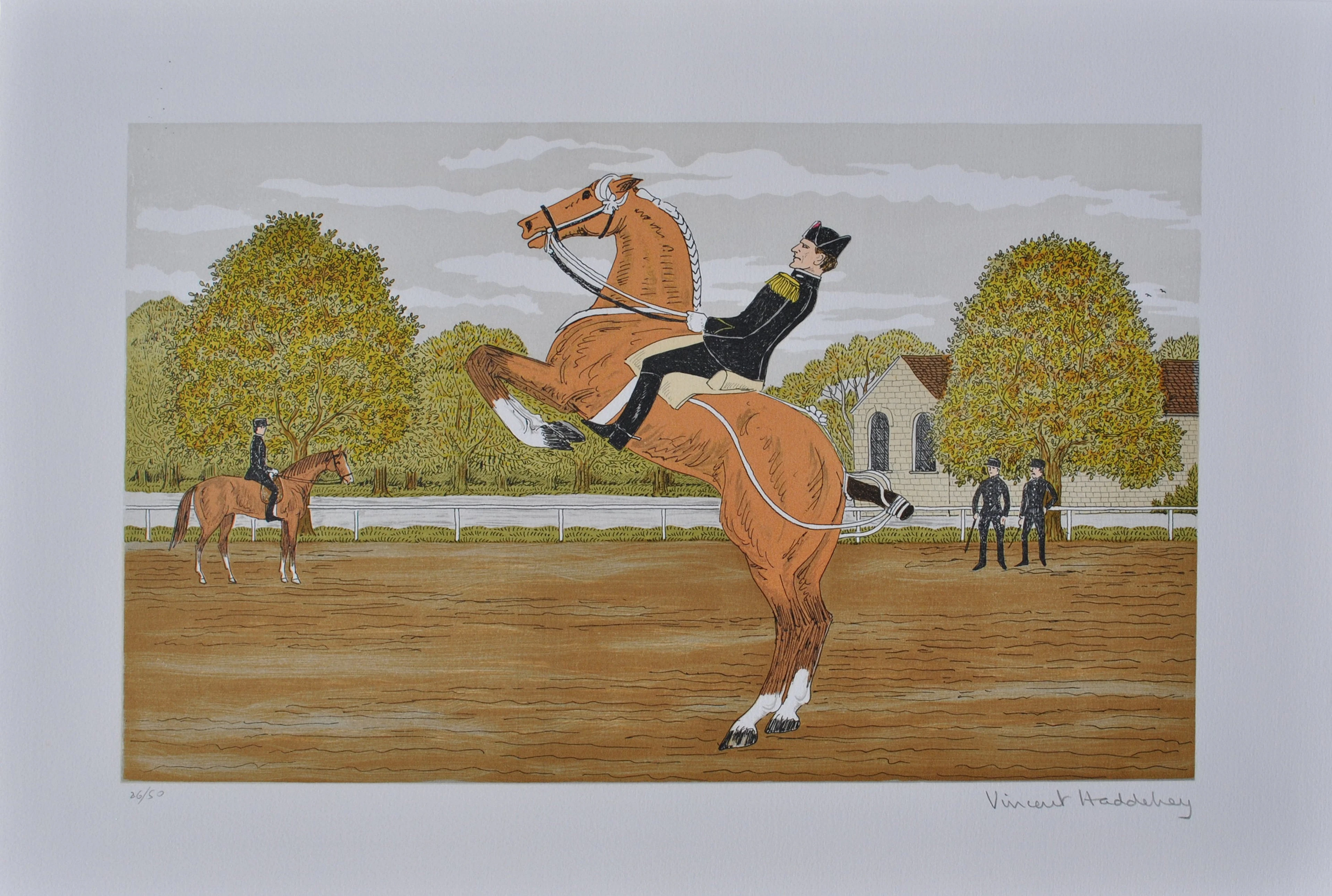 Vincent HADDELSEY : Cavalier à Saumur, Lithographie originale signée