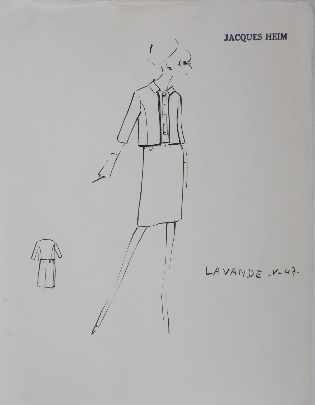 Jacques HEIM : Veste Lavande, Dessin original signé