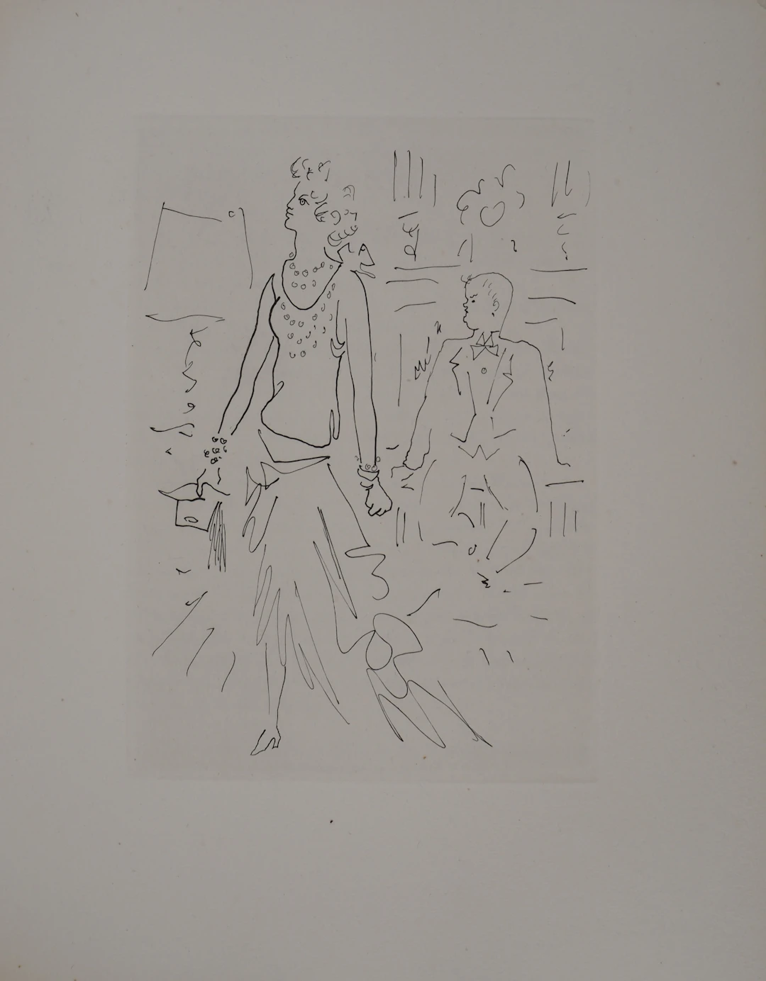 Jean COCTEAU : Le bal du comte d'Orgel, L'invité inattendu, gravure originale