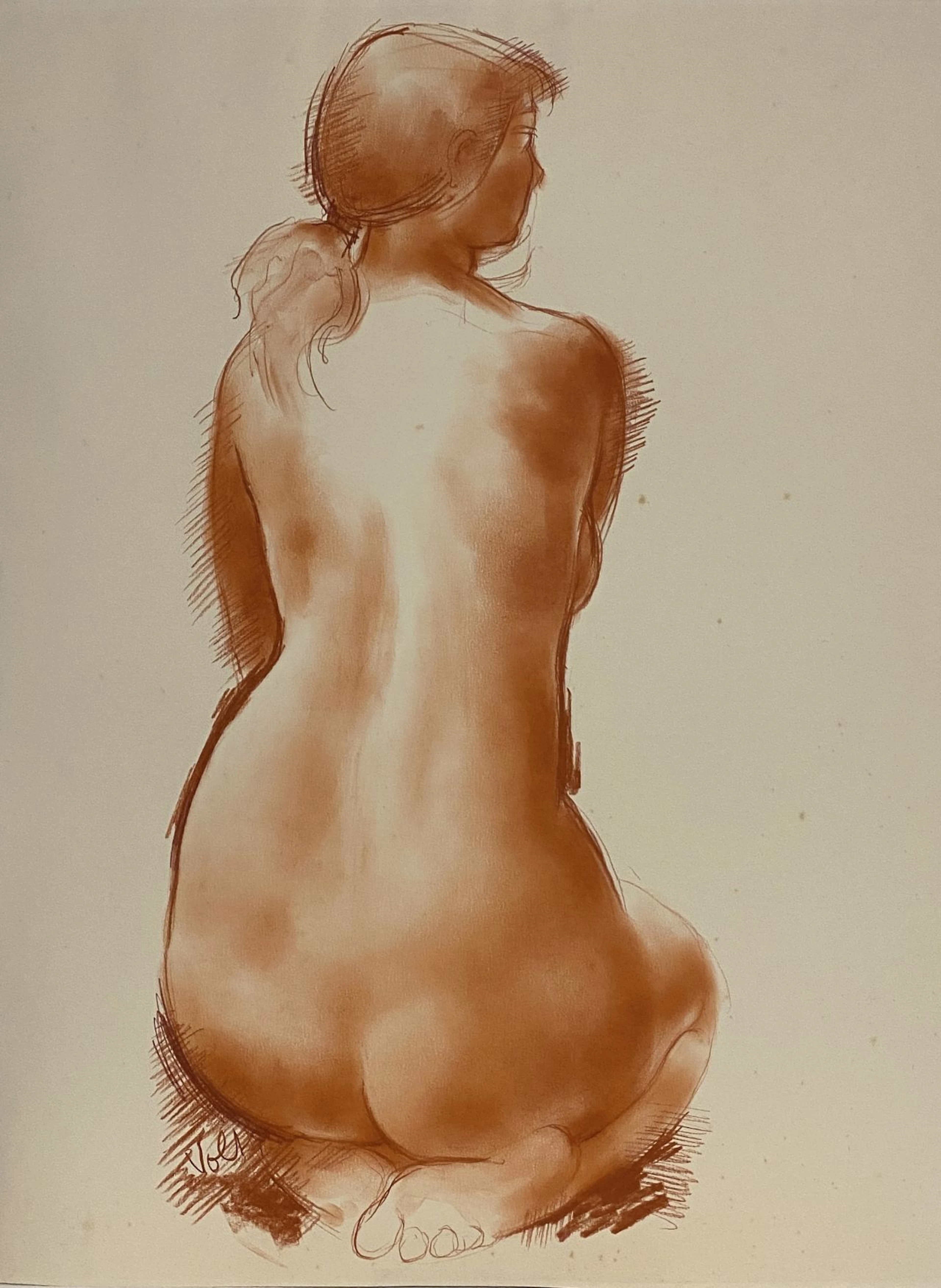 Antoniucci VOLTI - Nu de dos assis - Dessin signé
