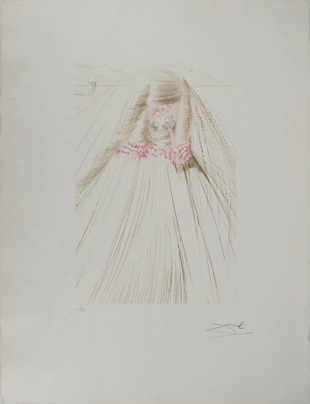 Salvador DALI : La reine à la tunique de soie, Gravure originale signée