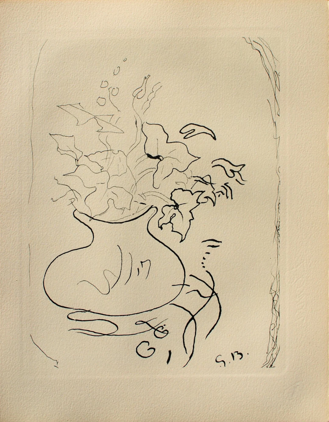 Georges BRAQUE : Le vase fleuri, Héliogravure, 1950
