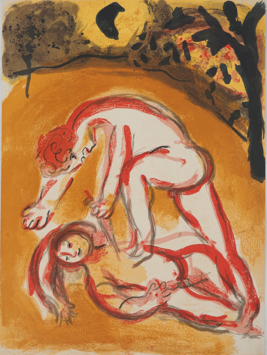 Marc CHAGALL : La Bible, Cain et Abel, Lithographie originale