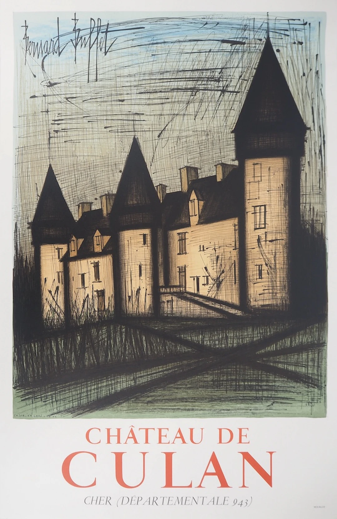 Bernard BUFFET : Château de Culan - Lithographie originale signée