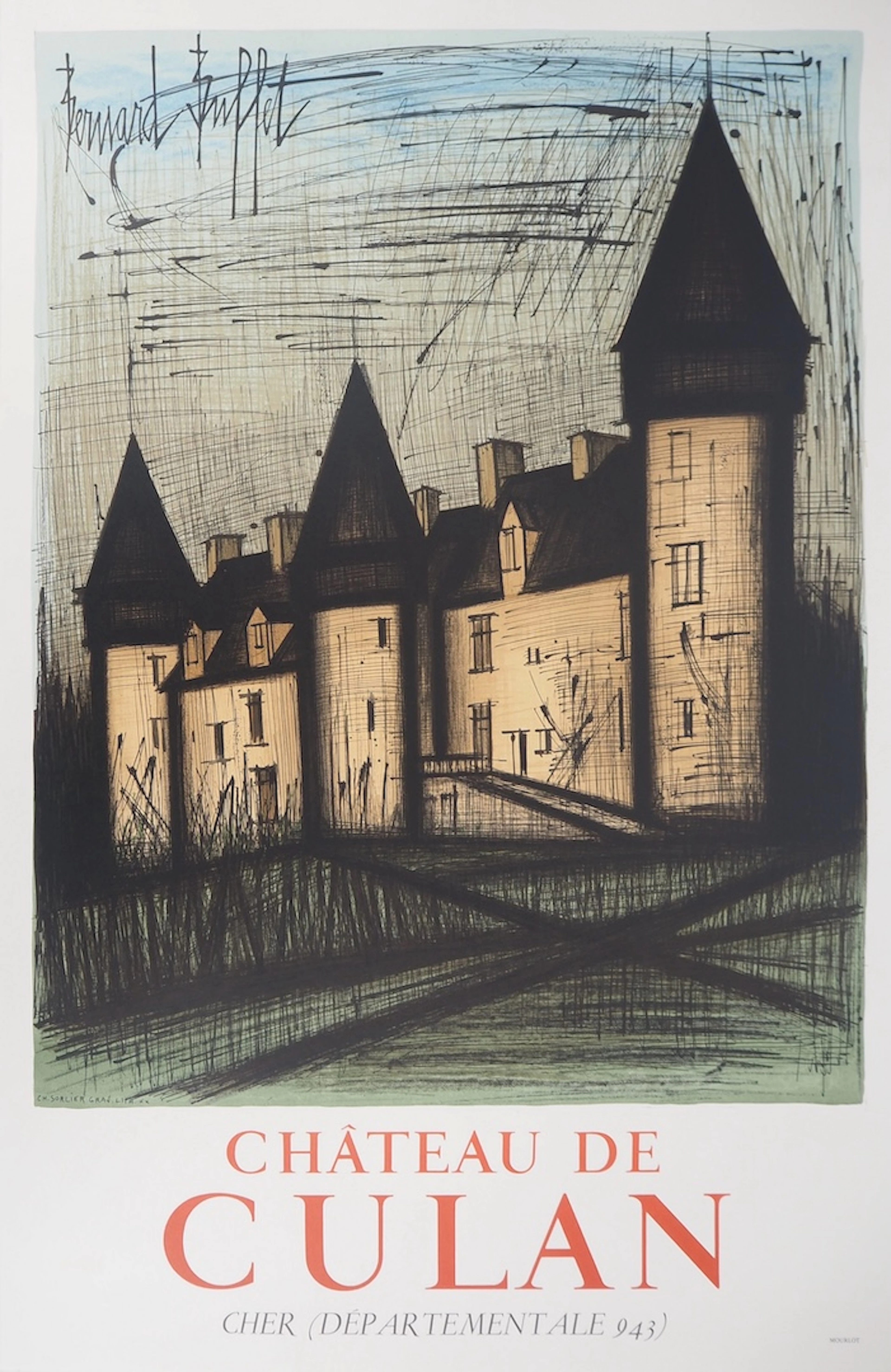 Bernard BUFFET : Château de Culan - Lithographie originale signée