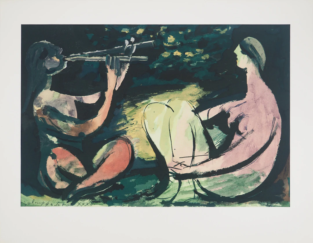 Pablo PICASSO : La double flûte, Lithographie et pochoir