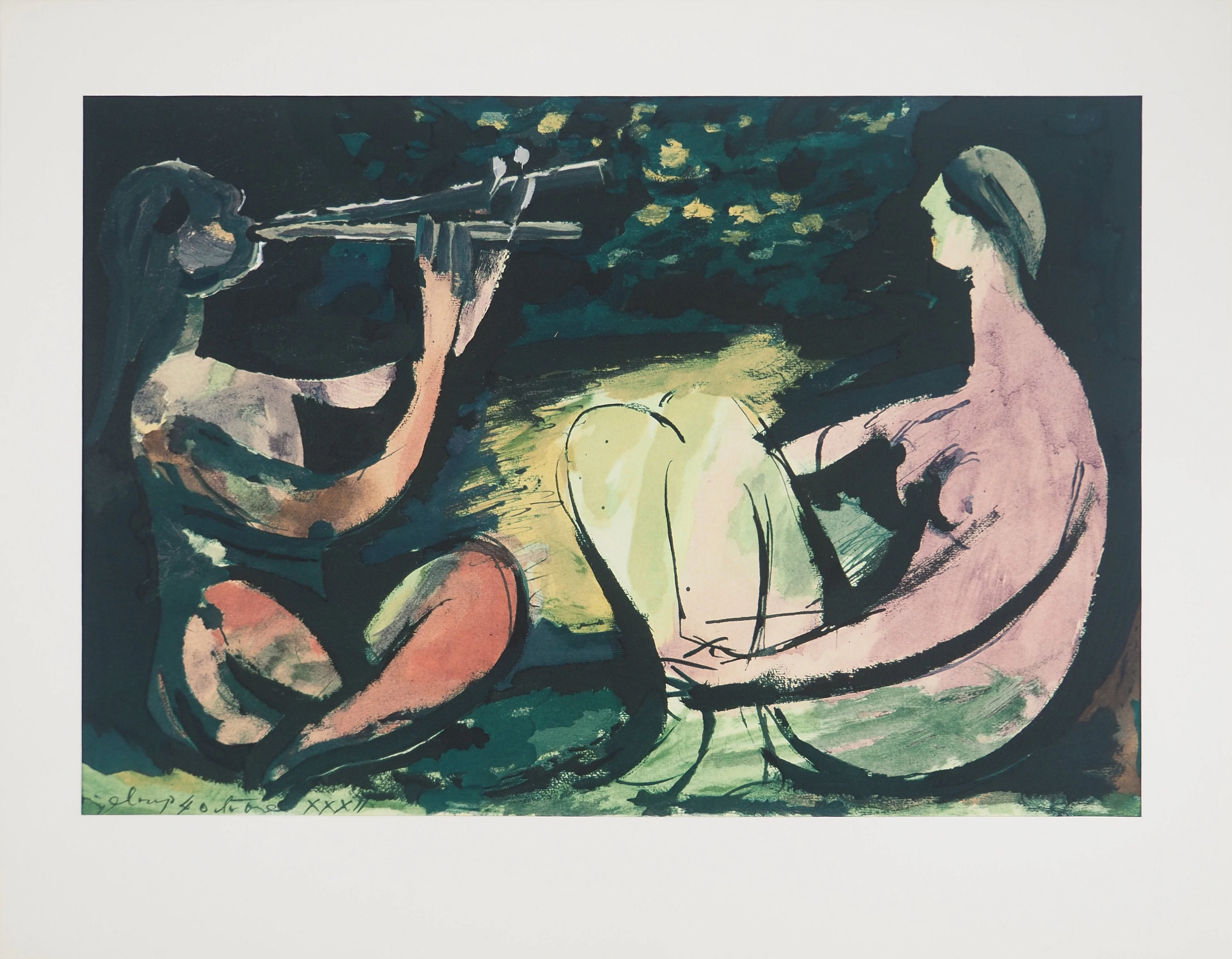 Pablo PICASSO : La double flûte, Lithographie et pochoir