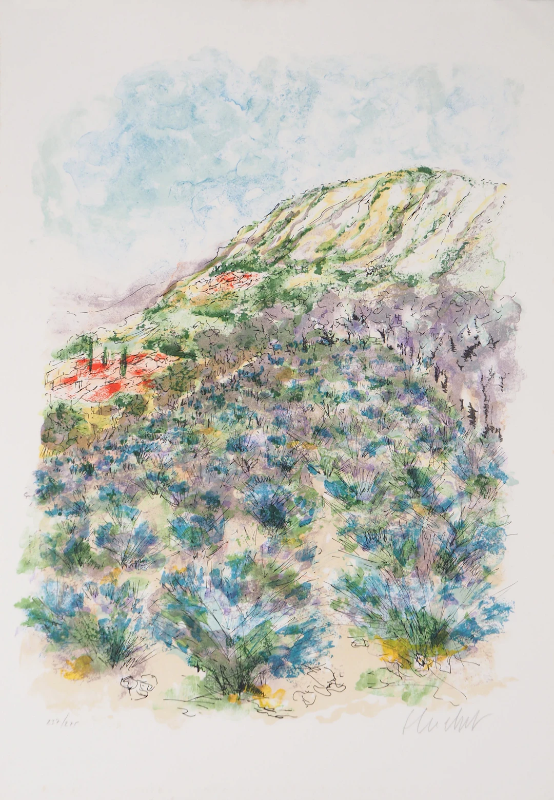 Urbain HUCHET : Villages dans les Alpilles - Lithographie originale signée