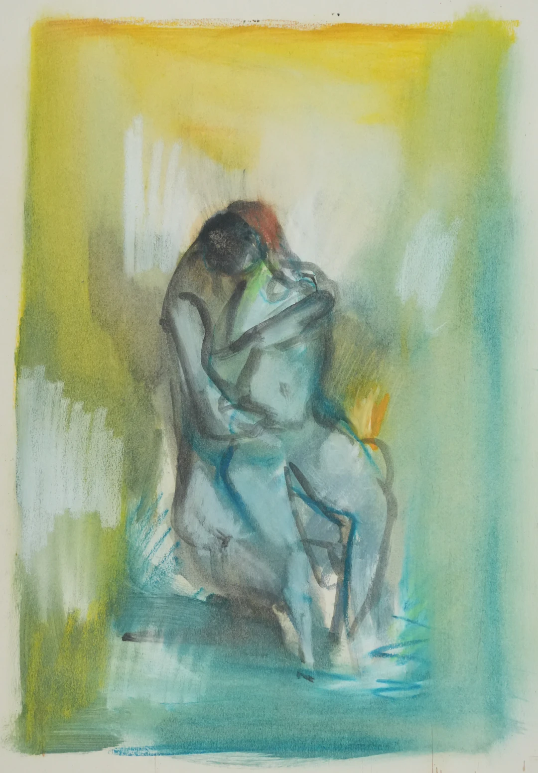 Marcel MOULY - Couple enlacé - Gouache originale signée