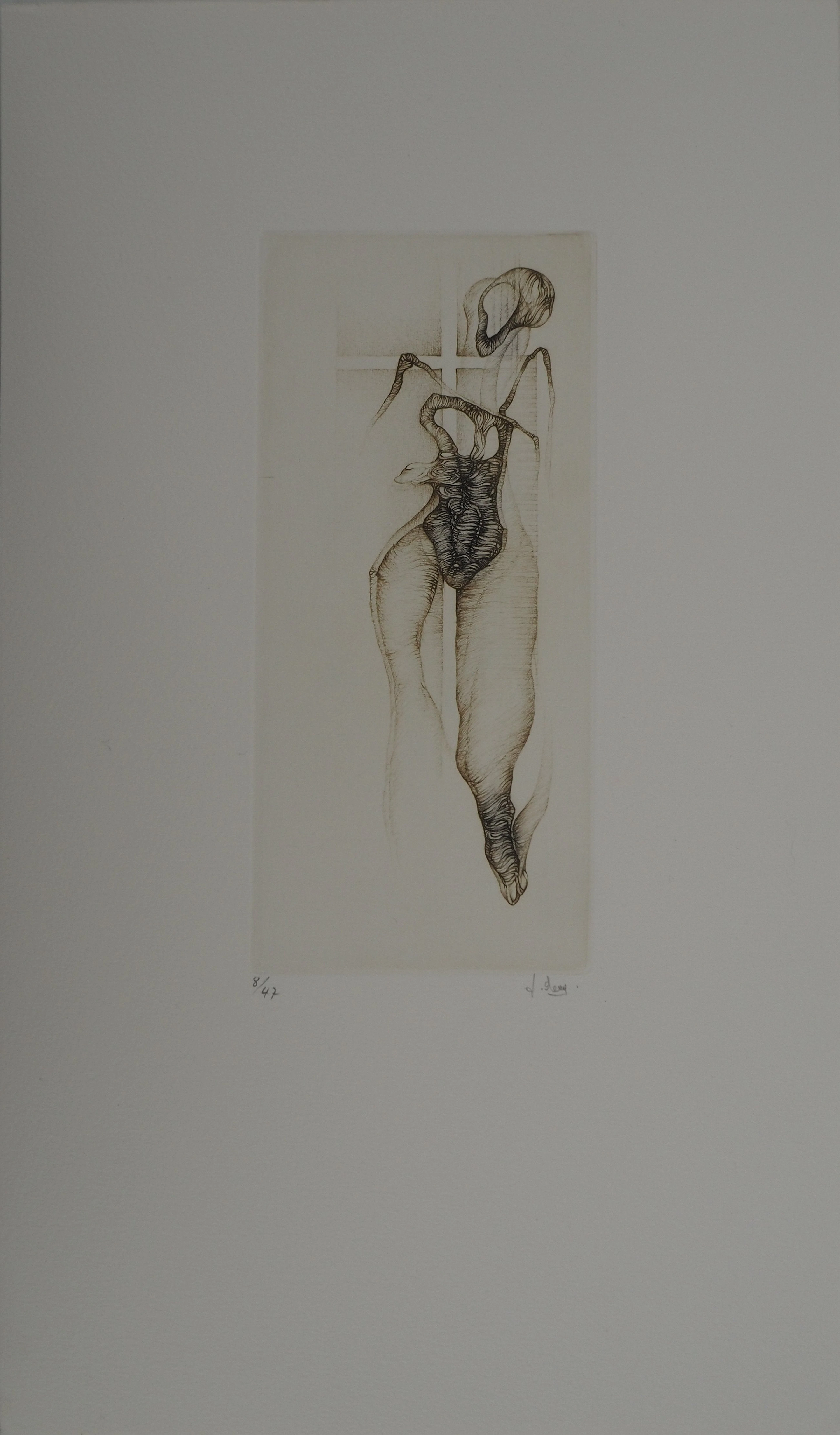 Fred DEUX : Bois anthropomorphe, Gravure originale signée