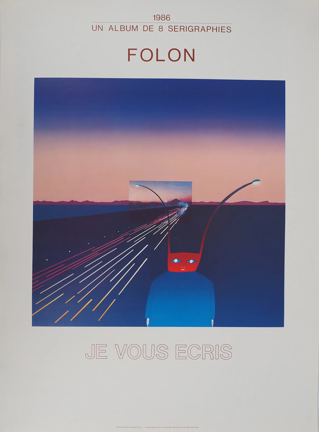 Jean-Michel FOLON : Japon, Je vous écris du Mont Fuji, Affiche originale