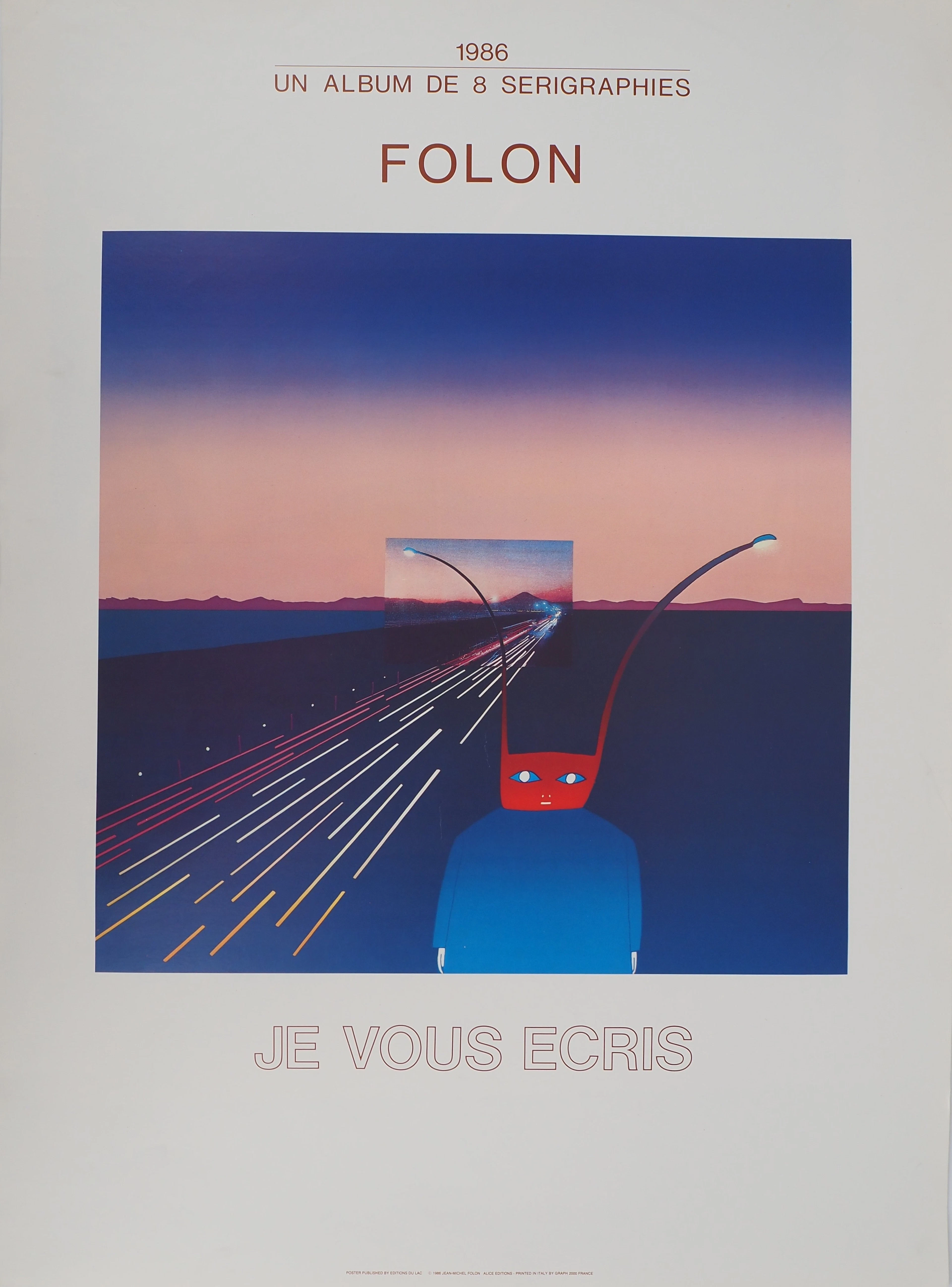 Jean-Michel FOLON : Japon, Je vous écris du Mont Fuji, Affiche originale
