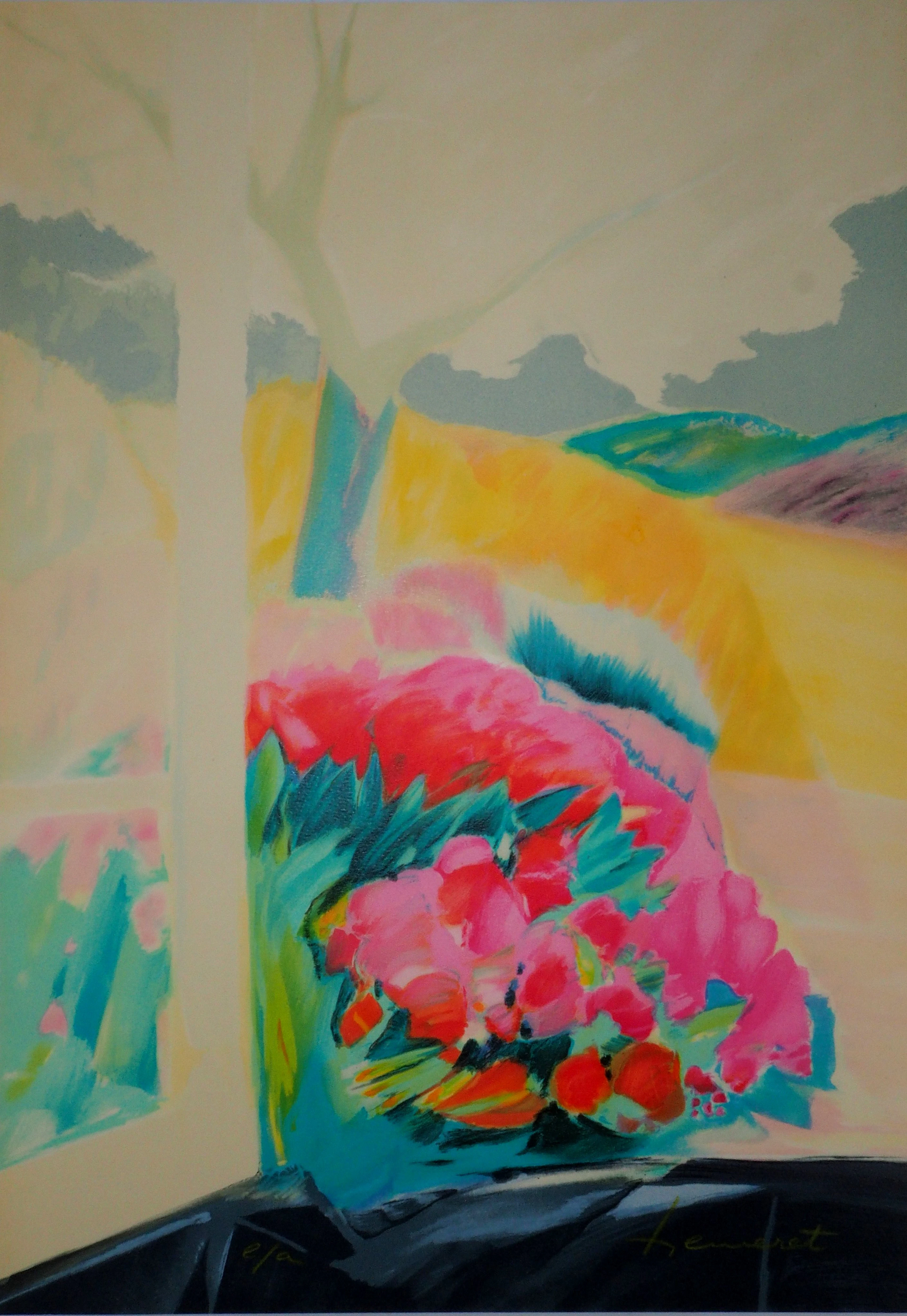 Claude HEMERET : Printemps, les tulipes en fleur - Lithographie Originale